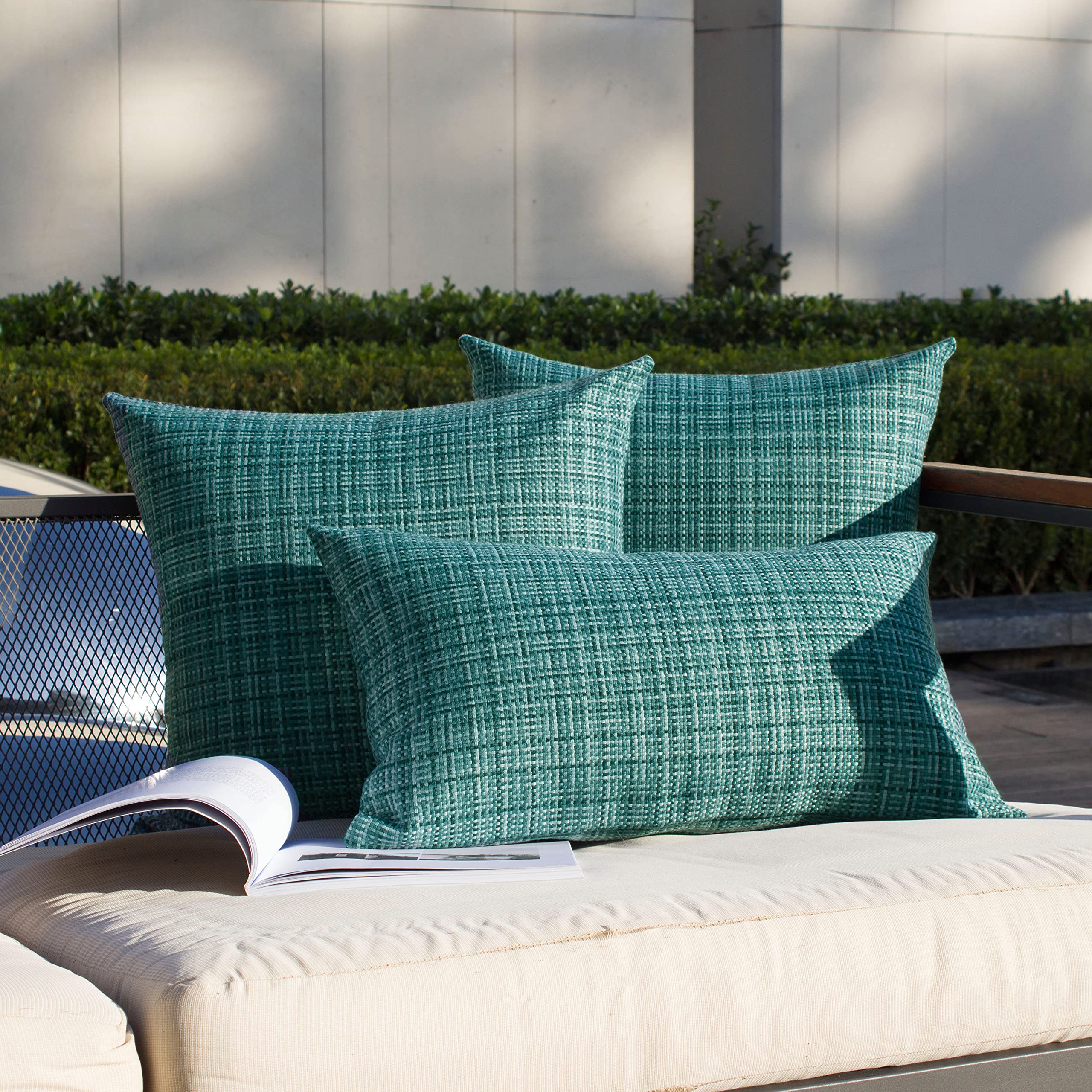 Kevin Textile 2-Pack Waterproof Outdoor Pillow Covers - 24x24 Inch Teal Decorative Throw Pillow Cases for Sofa, Couch, Patio & Garden - Perfect for Outdoor Furniture, Poolside Lounging & Weather-Resistant Home Decor