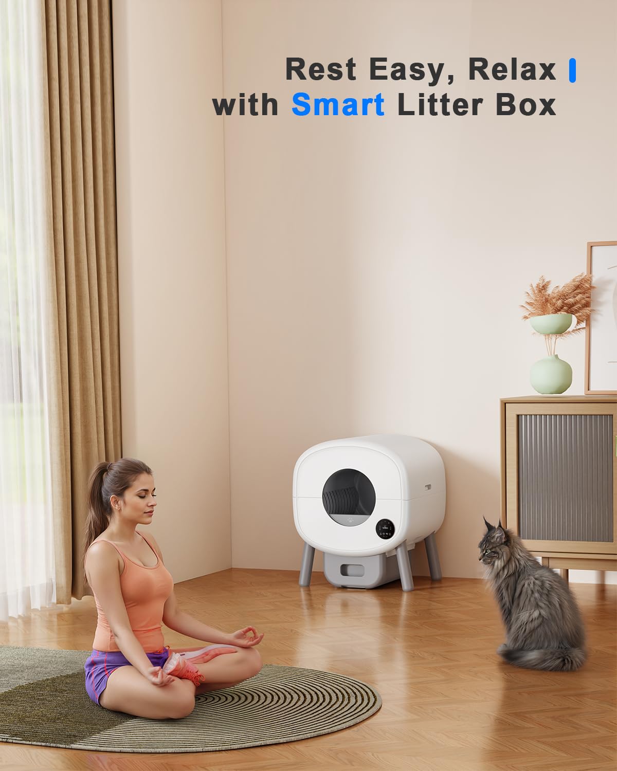 Self Cleaning Cat Litter Box - 65L Automatic Smart Litter Box for Multiple Cats with APP Control, Odor-Free & Low Noise - Perfect for Home, Office & Travel Use