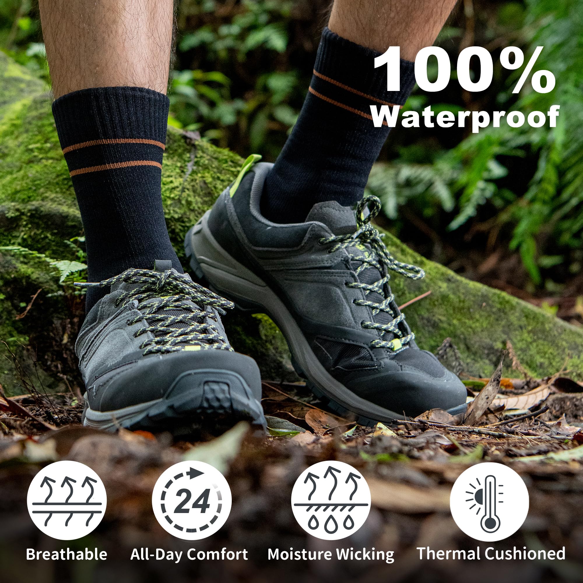 DRYMILE Waterproof Wool Socks for Men & Women - Thermal Winter Hiking Socks for Camping, Fishing, Skiing - Moisture Wicking Crew Socks for Outdoor Activities in Cold Weather