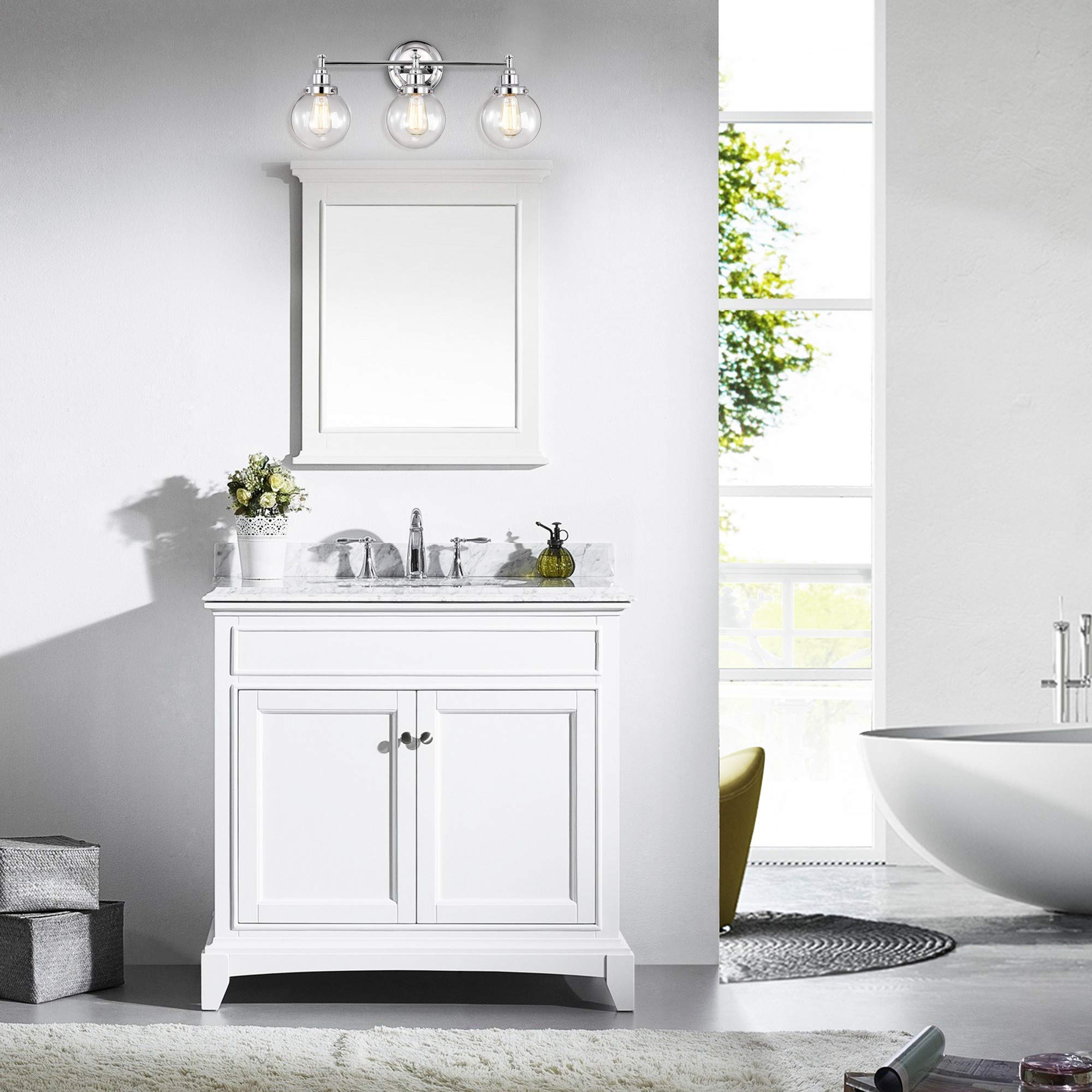Benjara CH2S118CM24-BL3 Milo Transitional 3-Light Bathroom Vanity Light Fixture 24