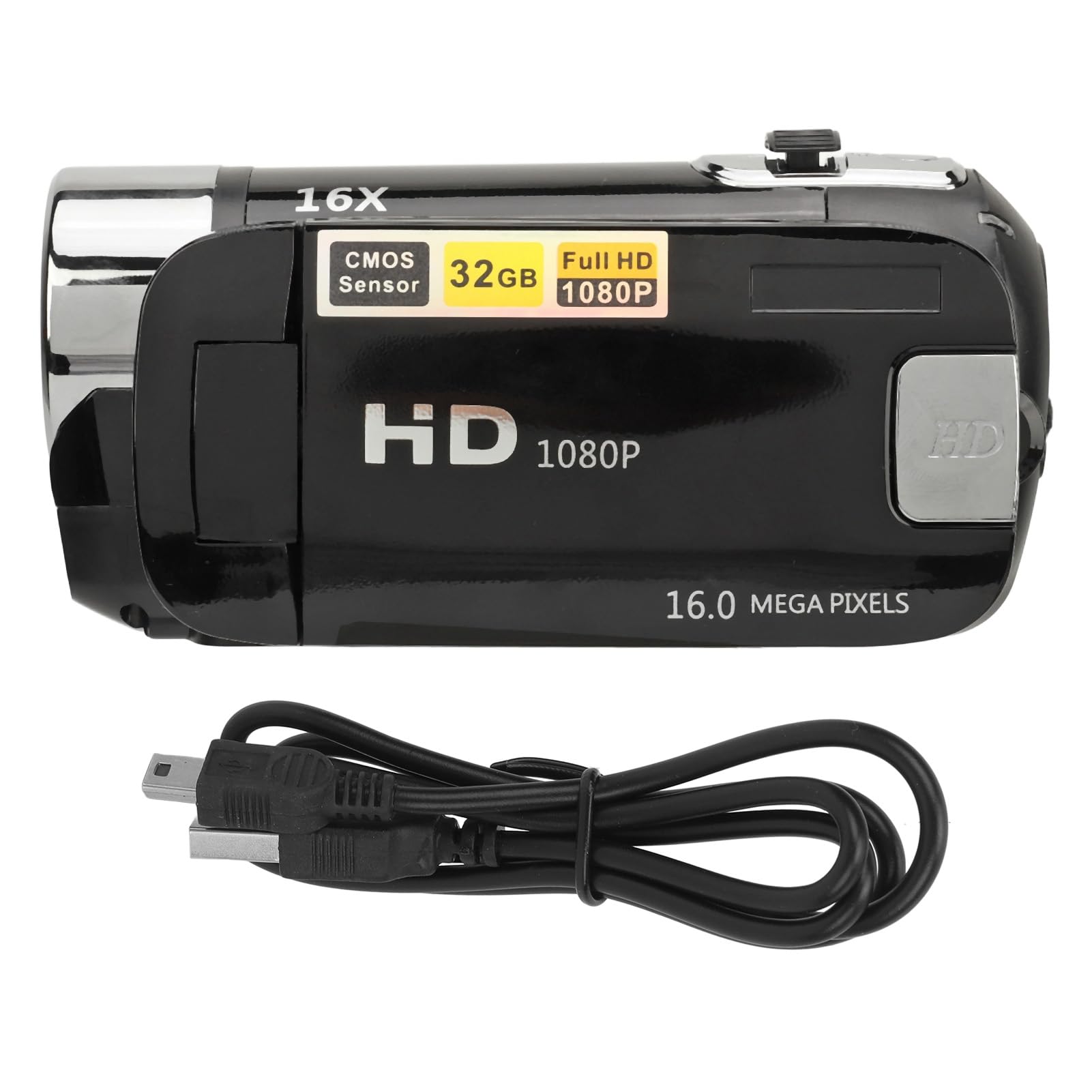 **1080P 16MP Kids Video Camera with 16X Digital Zoom - HD Vlogging Camcorder for Toddlers, Boys & Girls - Perfect for Birthday Gifts, Travel & Family Recording (Black)**