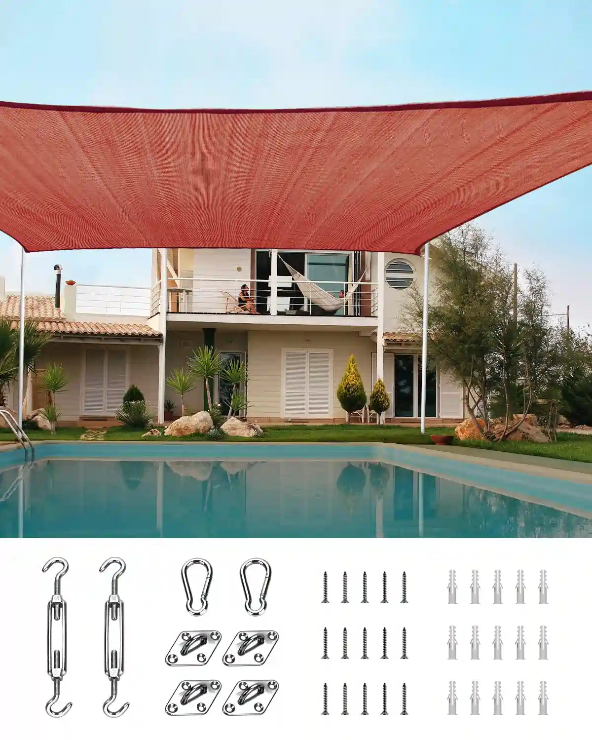 24' x 24' Square Shade Sail - UV Protection Outdoor Canopy for Patio, Garden, and Pool Area - Perfect for Sun Shade and Relaxation in Backyard