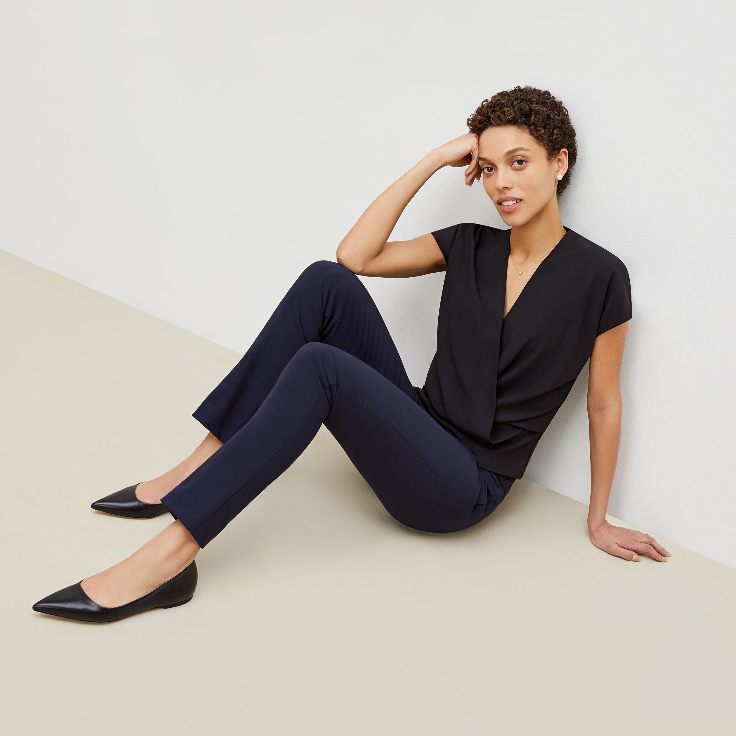 Foster Cigarette Pants for Women - High Waist PowerStretch Slim Fit Trousers in Dark Navy | Perfect for Yoga, Workouts & Casual Wear