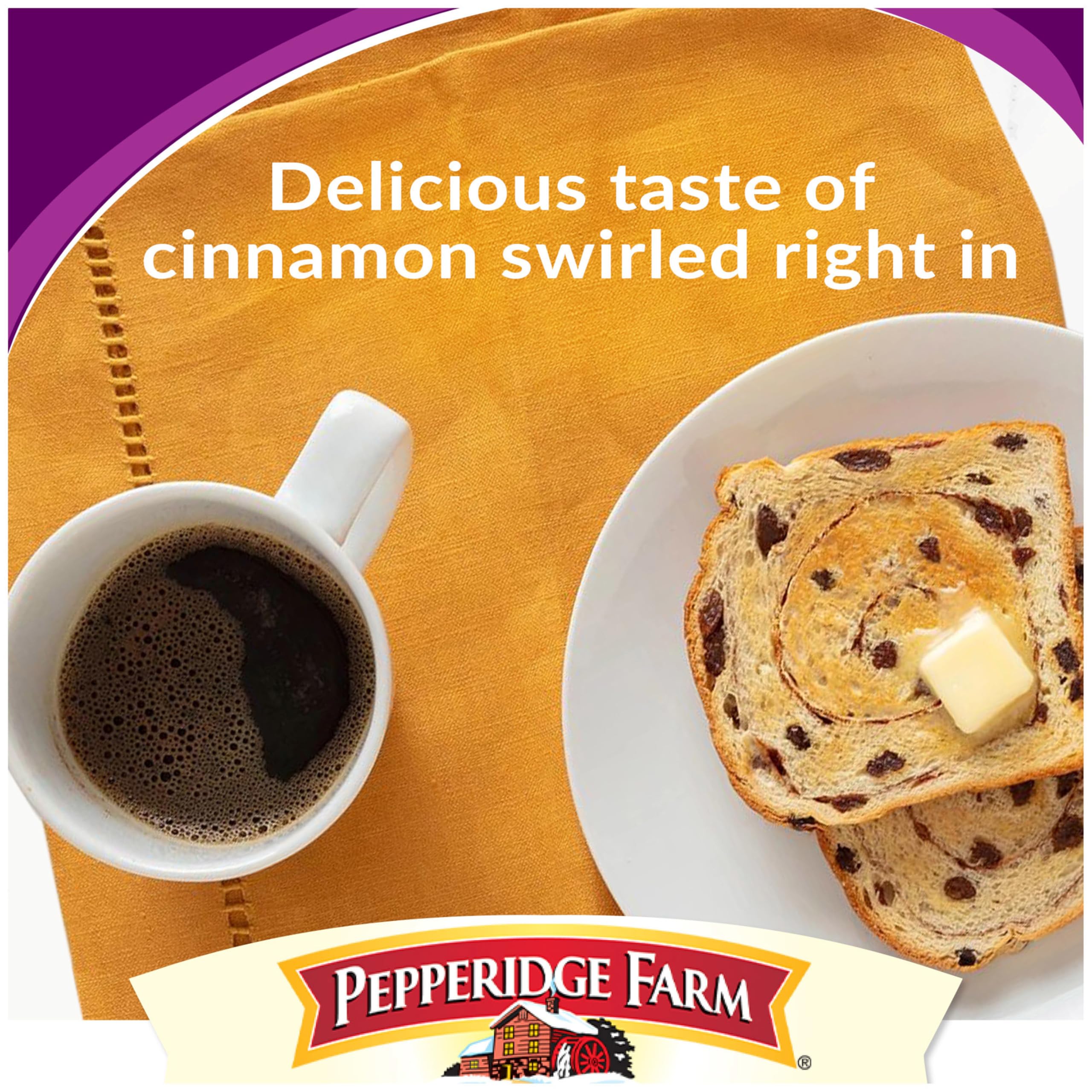 Pepperidge Farm Raisin Cinnamon Swirl Breakfast Bread - 16 Oz Loaf | Soft & Sweet Cinnamon Raisin Bread for Breakfast, Toast, French Toast & Snacks