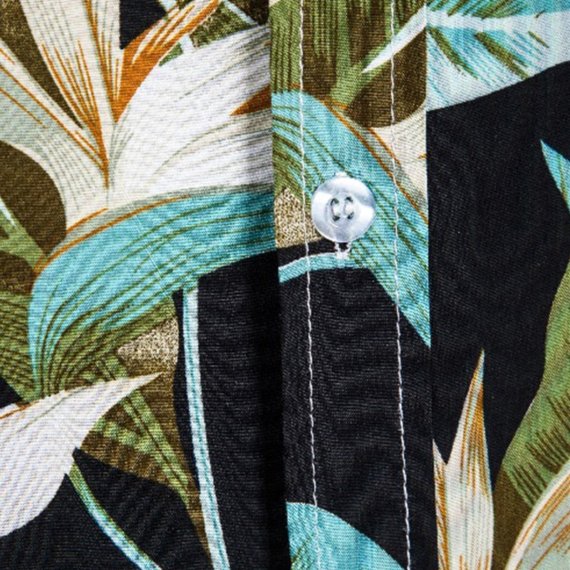 Hawaiian Floral Print Short Sleeve Shirt for Men - Tropical Black Aloha Shirt - Perfect for Beach Vacation, Summer Party & Casual Wear