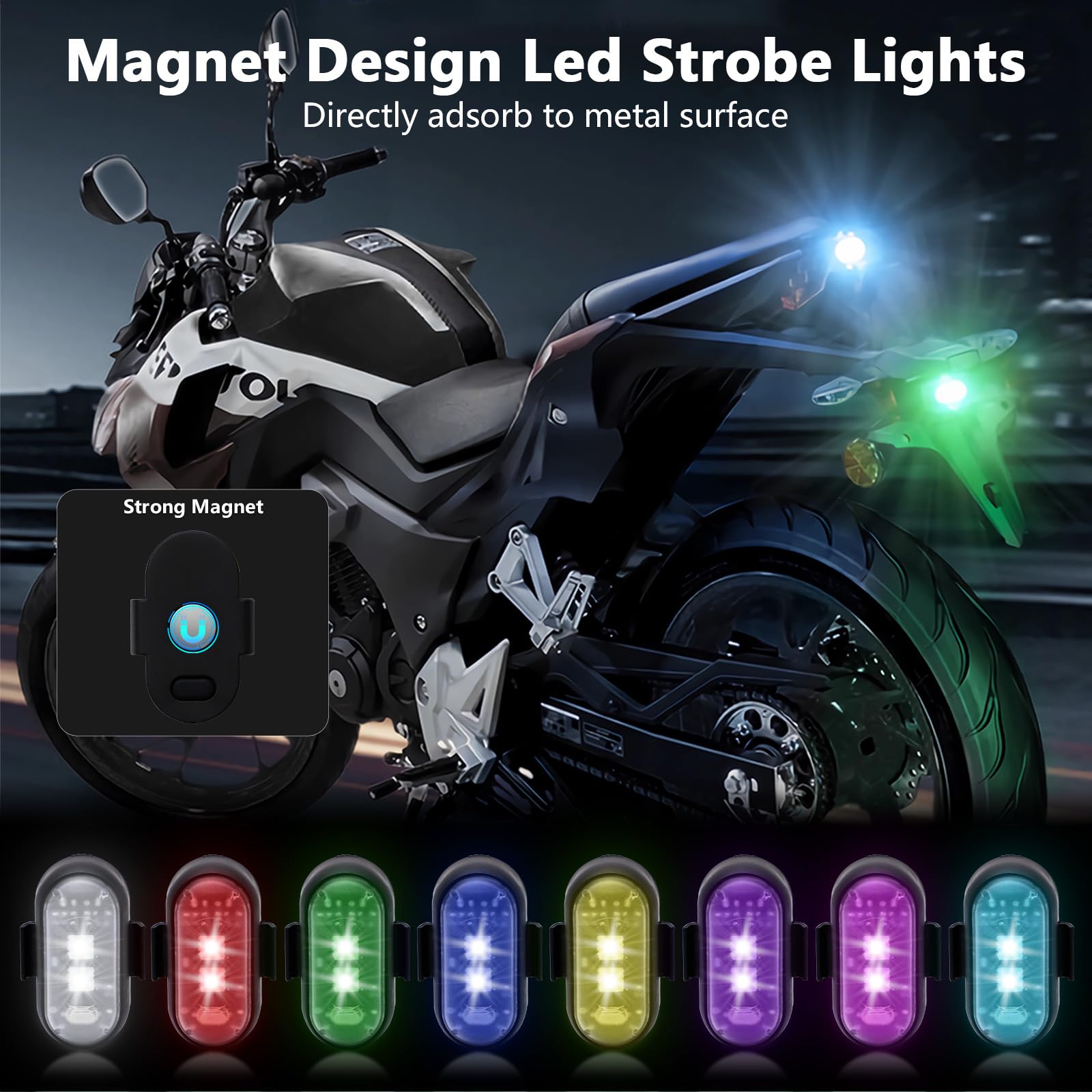 LECART 4 Pack Magnetic LED Strobe Lights with Remote Control - 8 Color Wireless Anti-Collision Warning Lights, Rechargeable Emergency Flashing Lights for Cars, Motorcycles, Bikes, Drones & Scooters - Perfect for Night Riding, Roadside Emergencies and Vehicle Safety