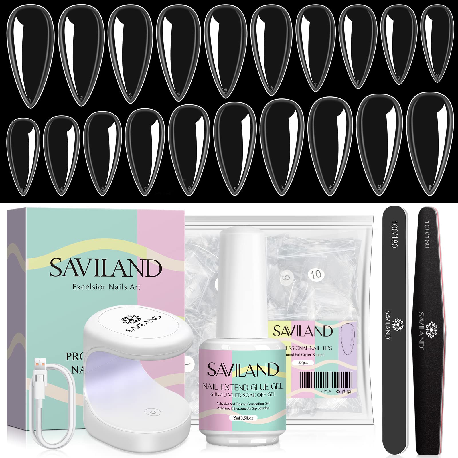 **SAVILAND 500Pcs Gel X Nail Extension Kit with Almond Tips & 6-in-1 Builder Gel - Professional UV/LED Nail Lamp Set for DIY Manicure | Salon-Quality Home Nail Art Supplies, Perfect Gift for Women & Nail Lovers | Great for Parties, Weddings, Special Occasions & Everyday Glam | Ideal for Home Use, Nail Salons, and Professional Nail Artists**