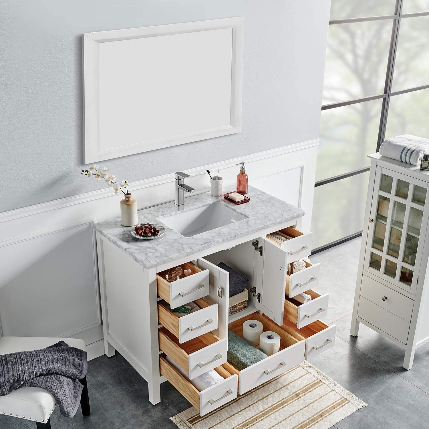 Luxury 36 Inch White Bathroom Vanity with Sink Top - Modern Freestanding Vanity Cabinet with Functional Storage - Perfect for Master Bathrooms, Guest Baths & Small Space Remodels