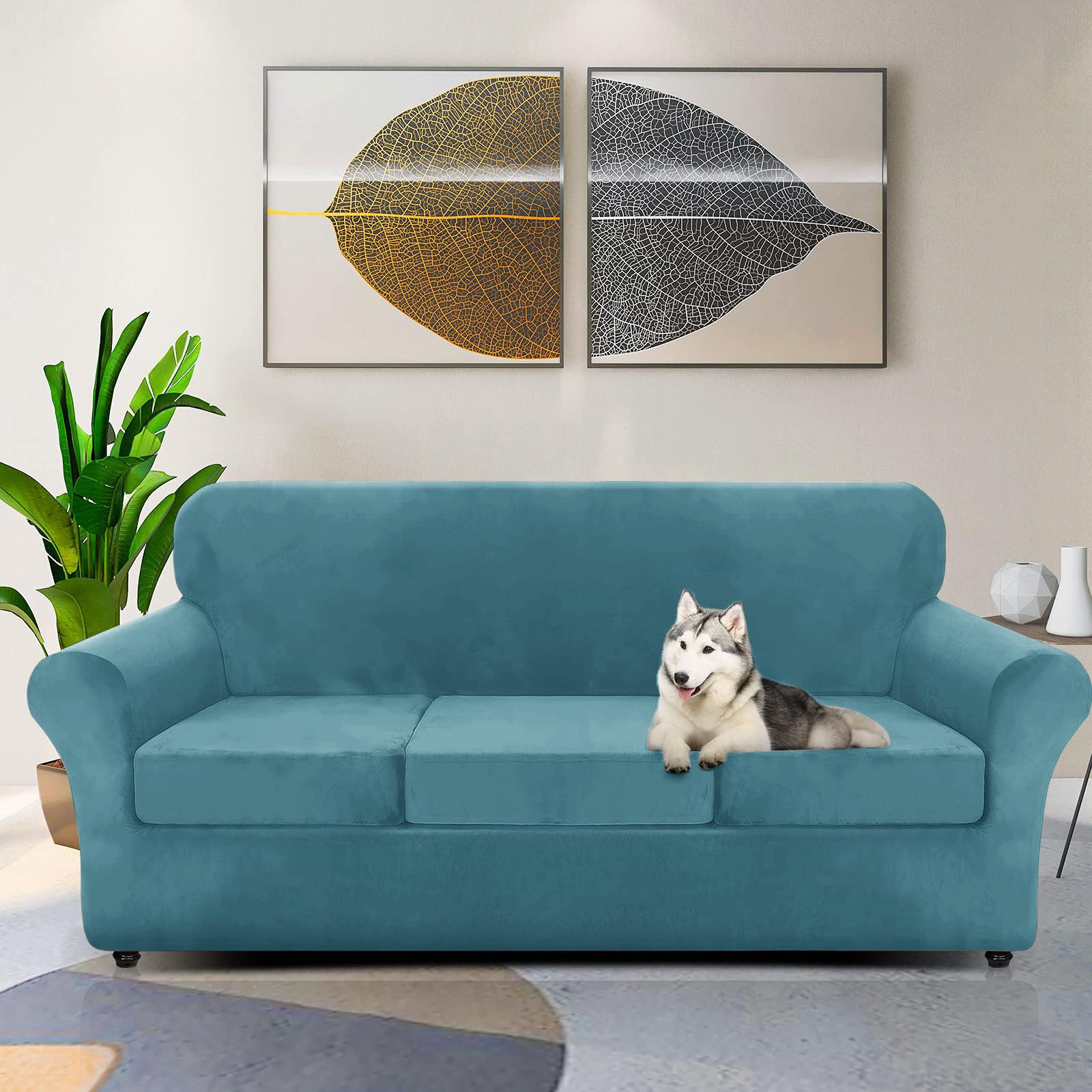 ZNSAYOTX Oversized Velvet Sofa Cover 4-Piece Set (92