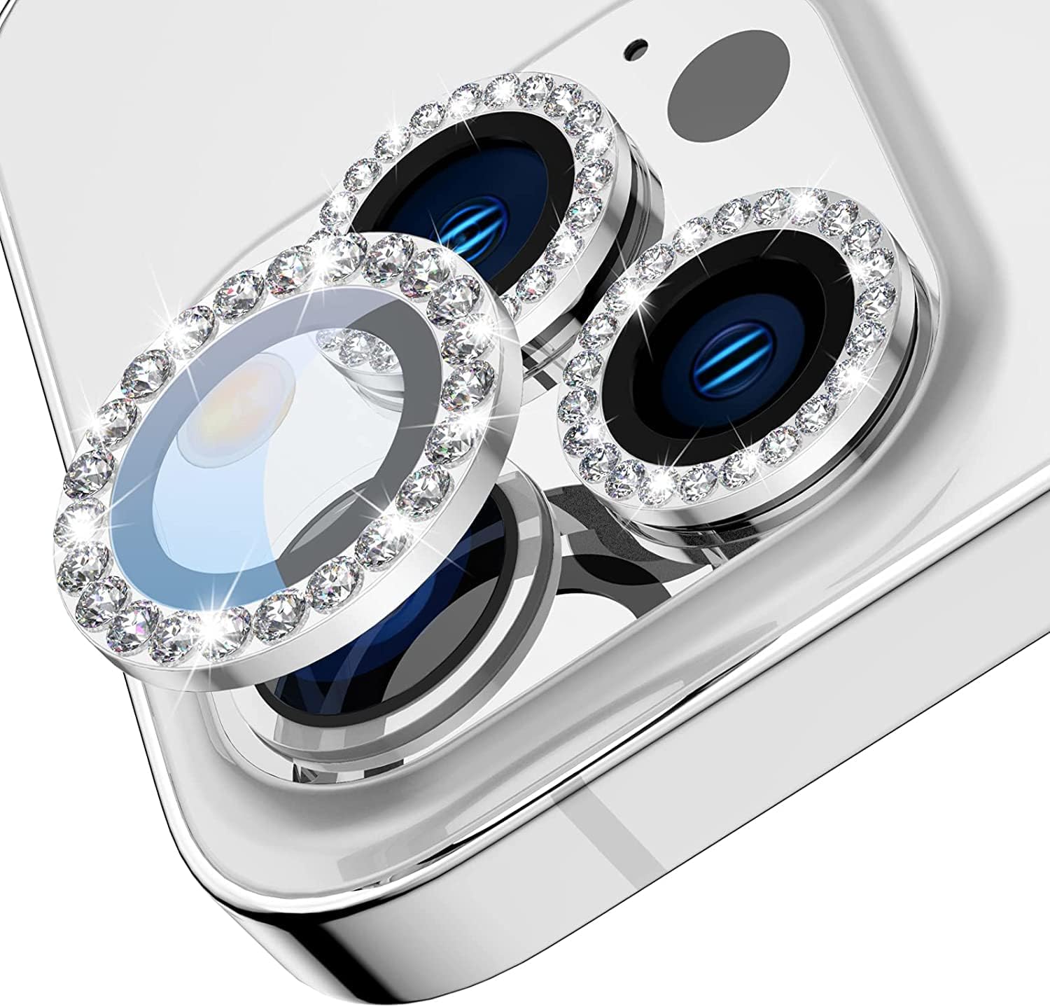 MAYBAL® Diamond Camera Lens Protector for iPhone 13 Pro & 13 Pro Max - HD Clear Tempered Glass Screen Protector, Case-Friendly, Scratch-Resistant Cover (Silver) | Perfect for Outdoor Photography, Travel & Daily Protection