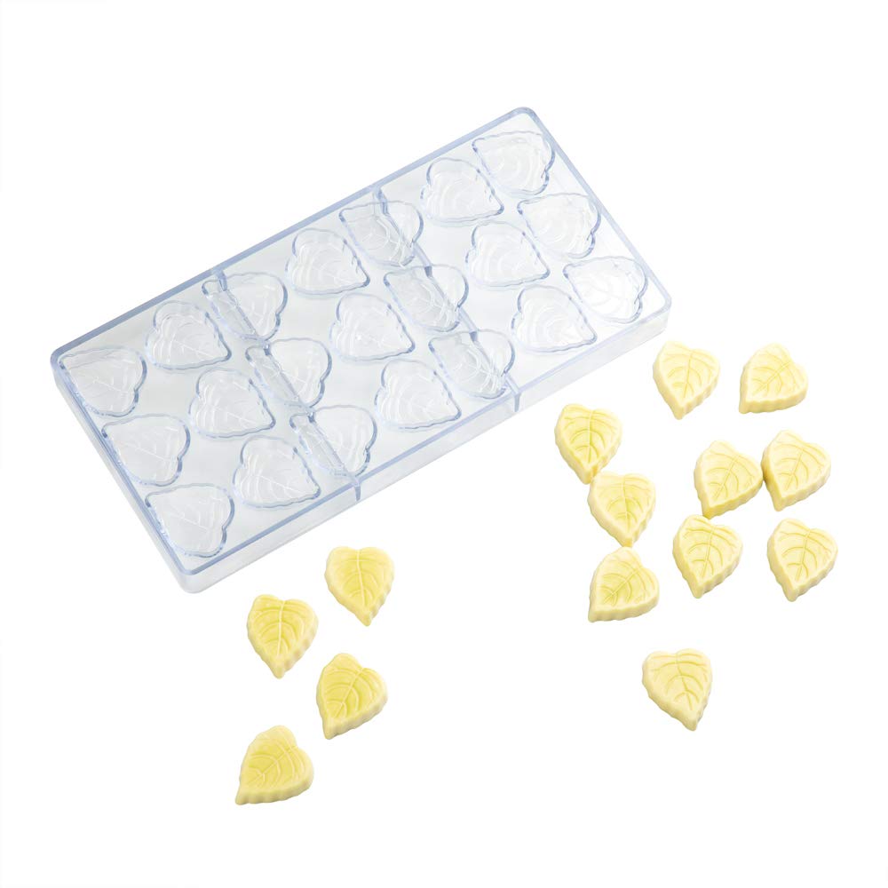 Restaurantware Pastry Tek 10.8 x 5.3 Inch Leaf Chocolate Molds - 10 Pack Freezer & Dishwasher Safe Polycarbonate Candy Molds with 21 Cavities for Easy Release | Perfect for Baking, Candy Making, Chocolate Decorations & Party Treats