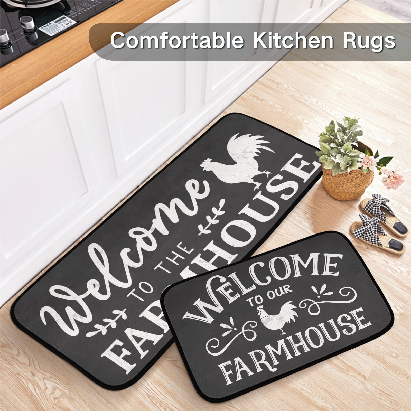 Emelivor Anti-Fatigue Kitchen Mat Set - Non-Slip Washable Rugs for Farmhouse & Laundry