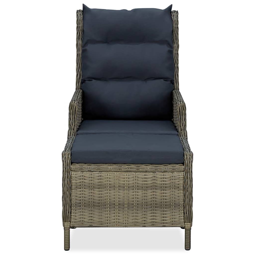 Brown Poly Rattan Reclining Garden Chair with Cushions & Footstool - Outdoor Patio, Balcony, Terrace Lounge Seating Furniture for Relaxing in Backyard, Poolside or Garden