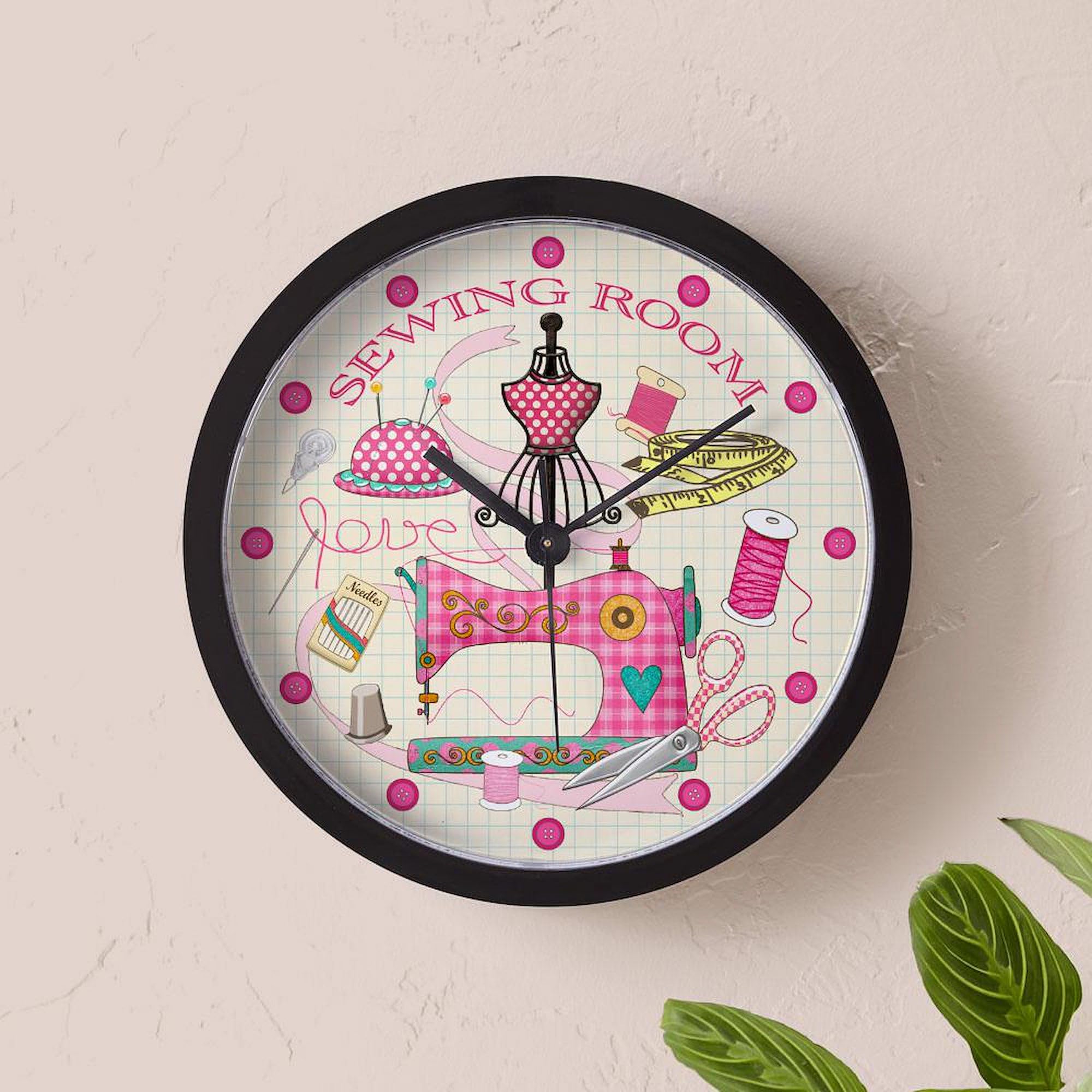 Sewing Room Wall Clock - 10 Inch Decorative Clock for Home, Kitchen, Office - Perfect for Craft Rooms, Sewing Studios & Workspaces