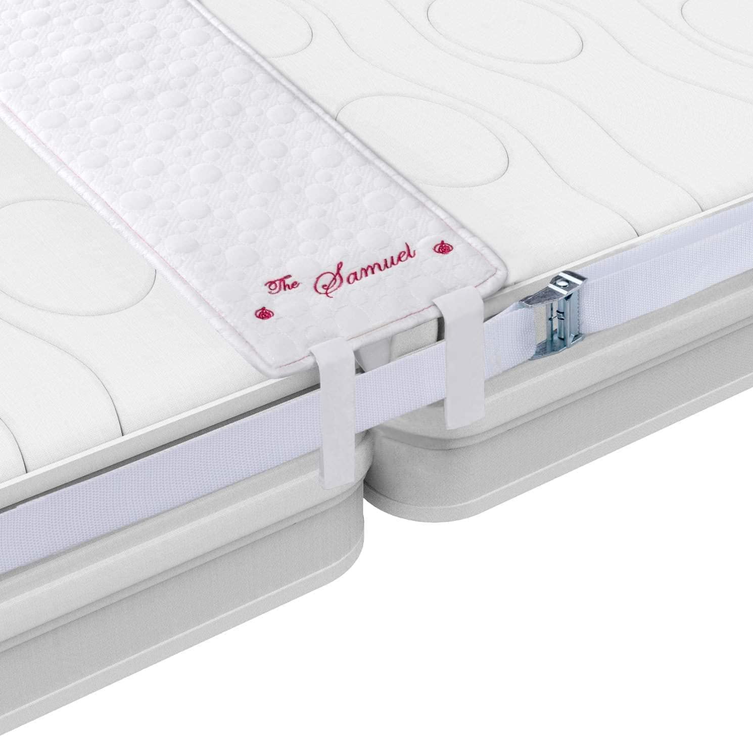 **XL Pink Samuel Bed Bridge - Twin to King Size Connector Kit with 4 Sheet Straps & Clips | 10-Inch Wide Bed Gap Filler | California XL Mattress Topper & Guest Accessories | Twin Size Mattress Cover | Perfect for Guest Beds, Dorm Rooms & Home Comfort**