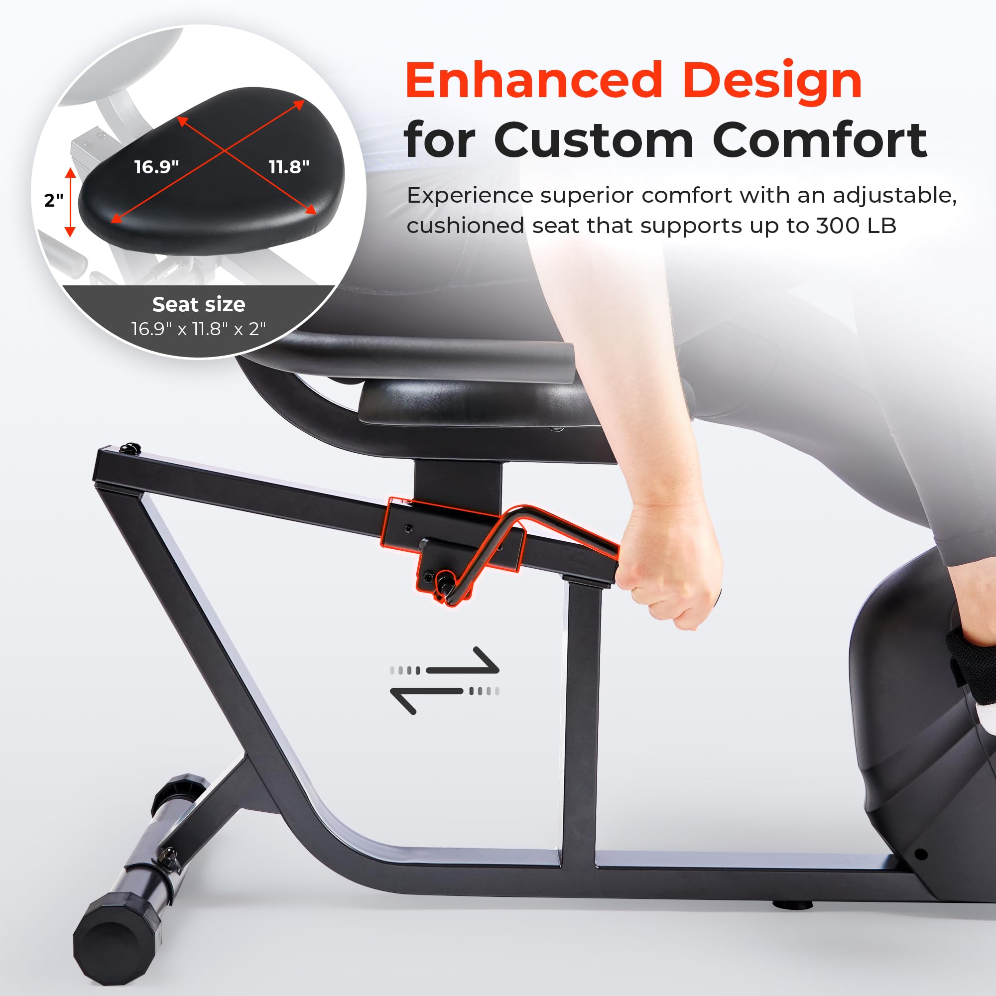 Sunny Health & Fitness Smart Heavy-Duty Recumbent Exercise Bike with Wide Cushioned Seat & Back Support - Indoor Cycling Machine for Adults & Seniors - Home Workout Equipment with Free SunnyFit App Connectivity & Optional Resistance Bands - Perfect for Low-Impact Cardio, Rehabilitation & Home Gym Training