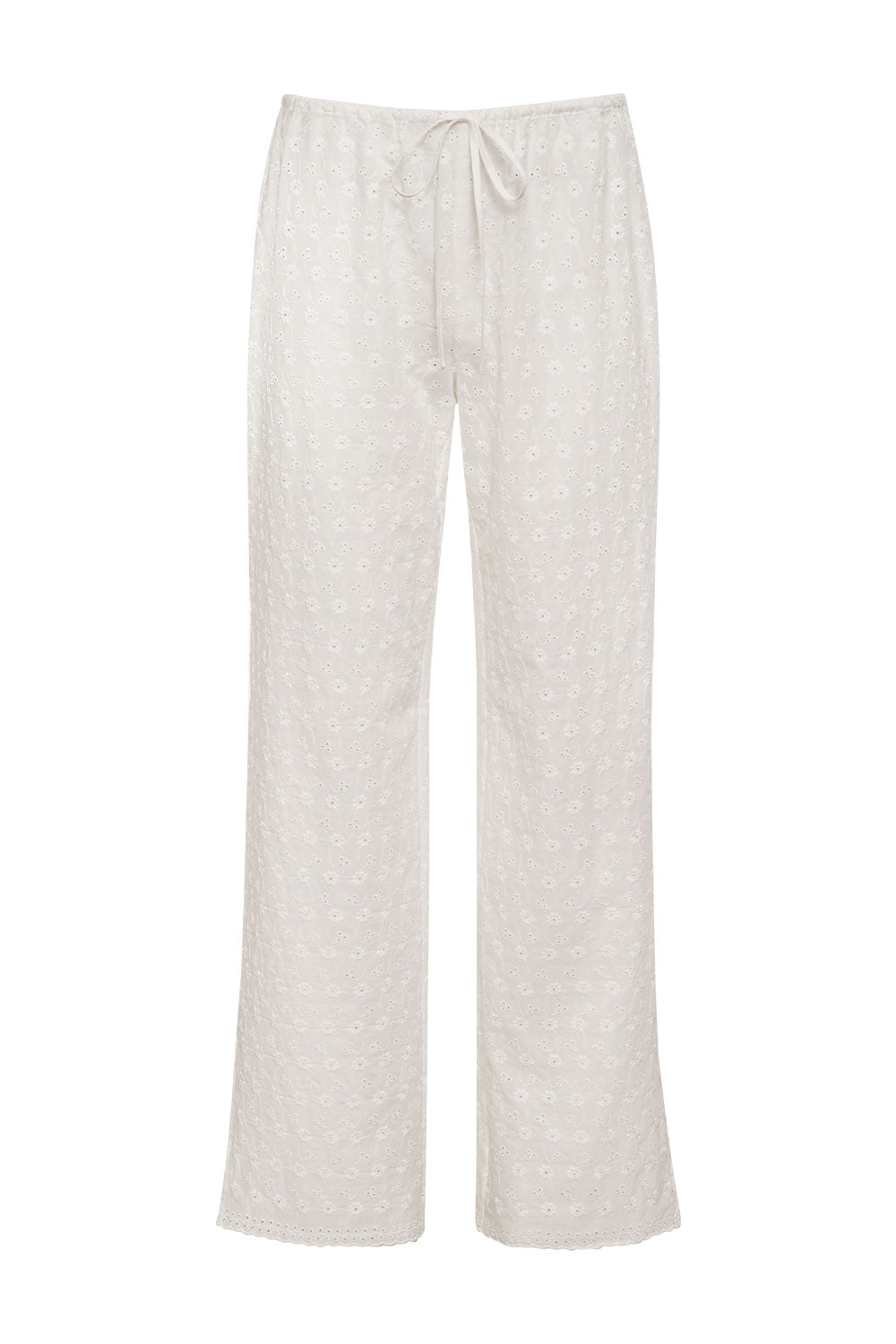 Daisy Eyelet Low Rise Pants for Women - White Cotton Casual Summer Shorts | Perfect for Beach, Vacation & Everyday Wear