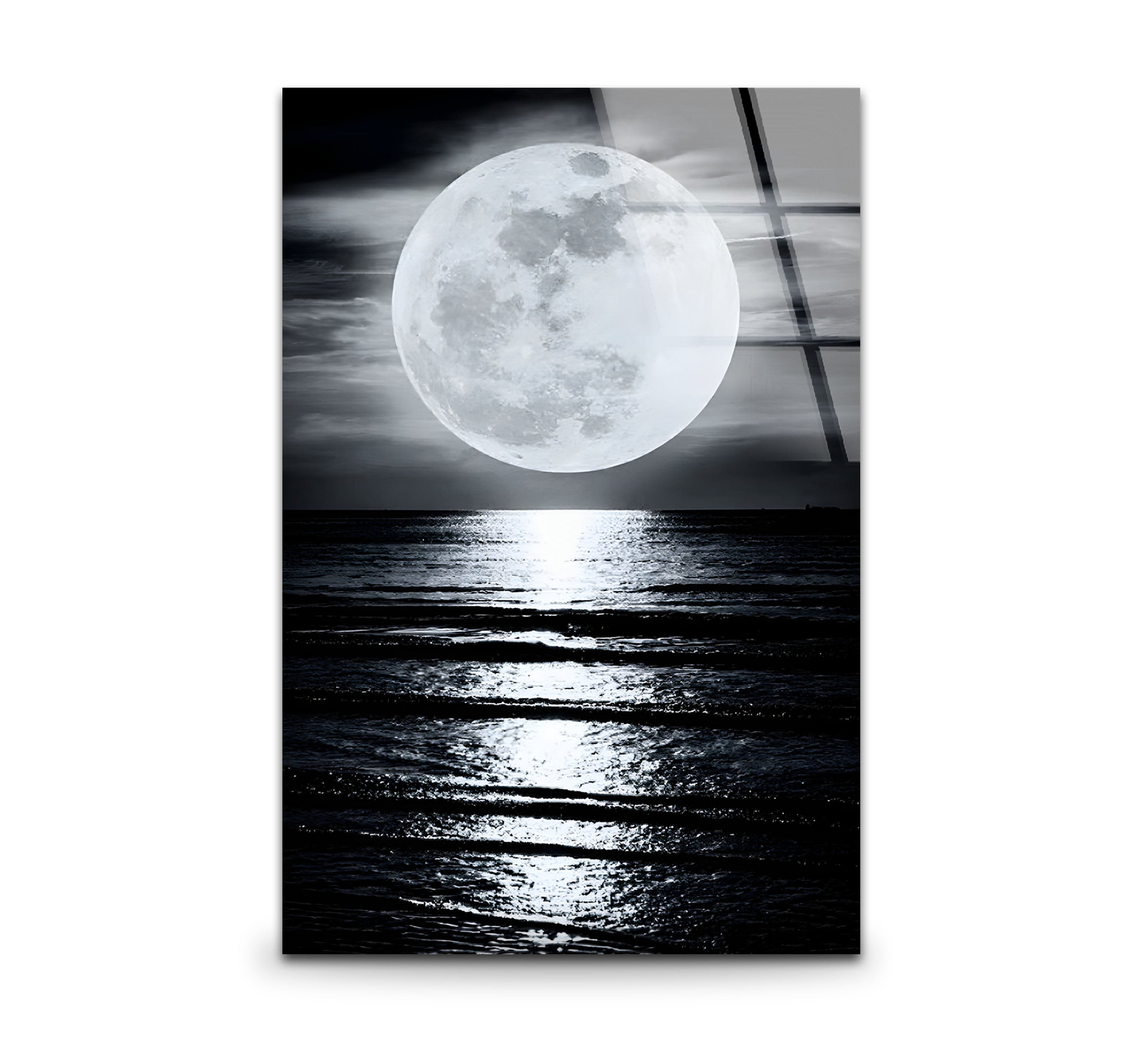 Black and White Moon Landscape Glass Wall Art - Modern Home Decor for Living Room, Bedroom & Office - Perfect Gift for Housewarming, Wedding & Birthday