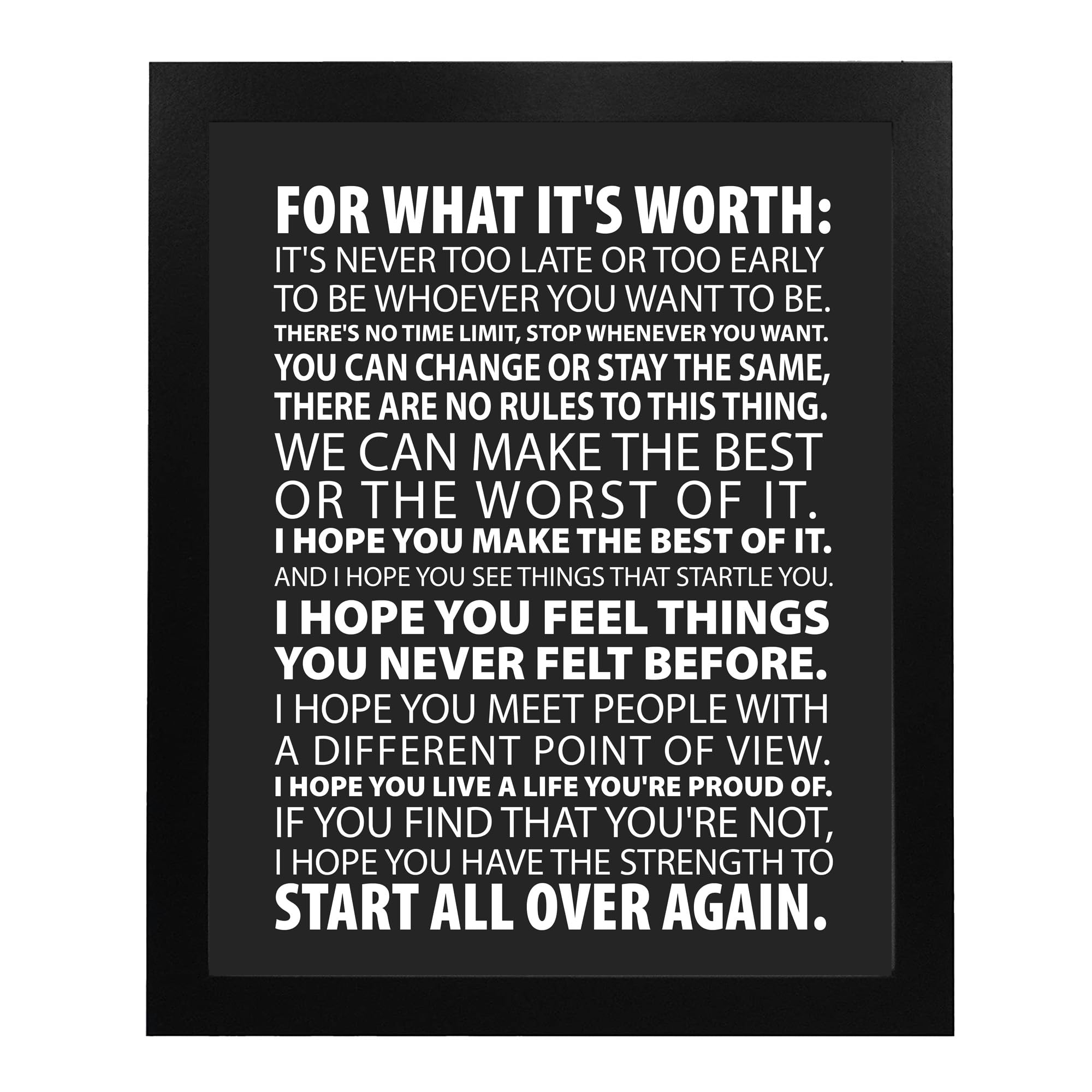 Never Too Late Motivational Quotes Wall Art - Inspirational Typographic Print for Home, Office, School & Gym Decor - Unframed 11x14