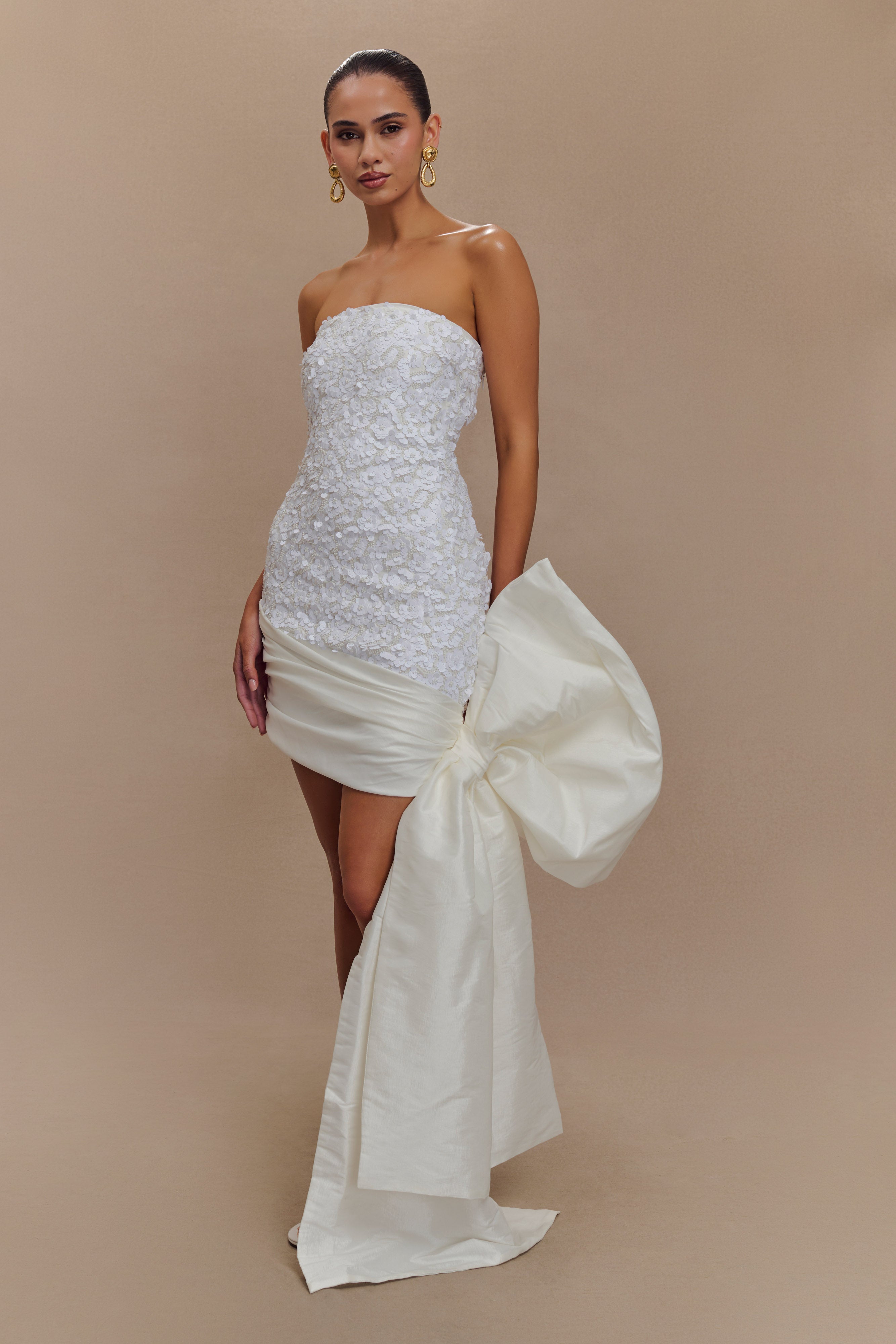 Strapless Bow Mini Dress for Women - Elegant White Summer Party Cocktail Dress | Perfect for Weddings, Dates & Night Out