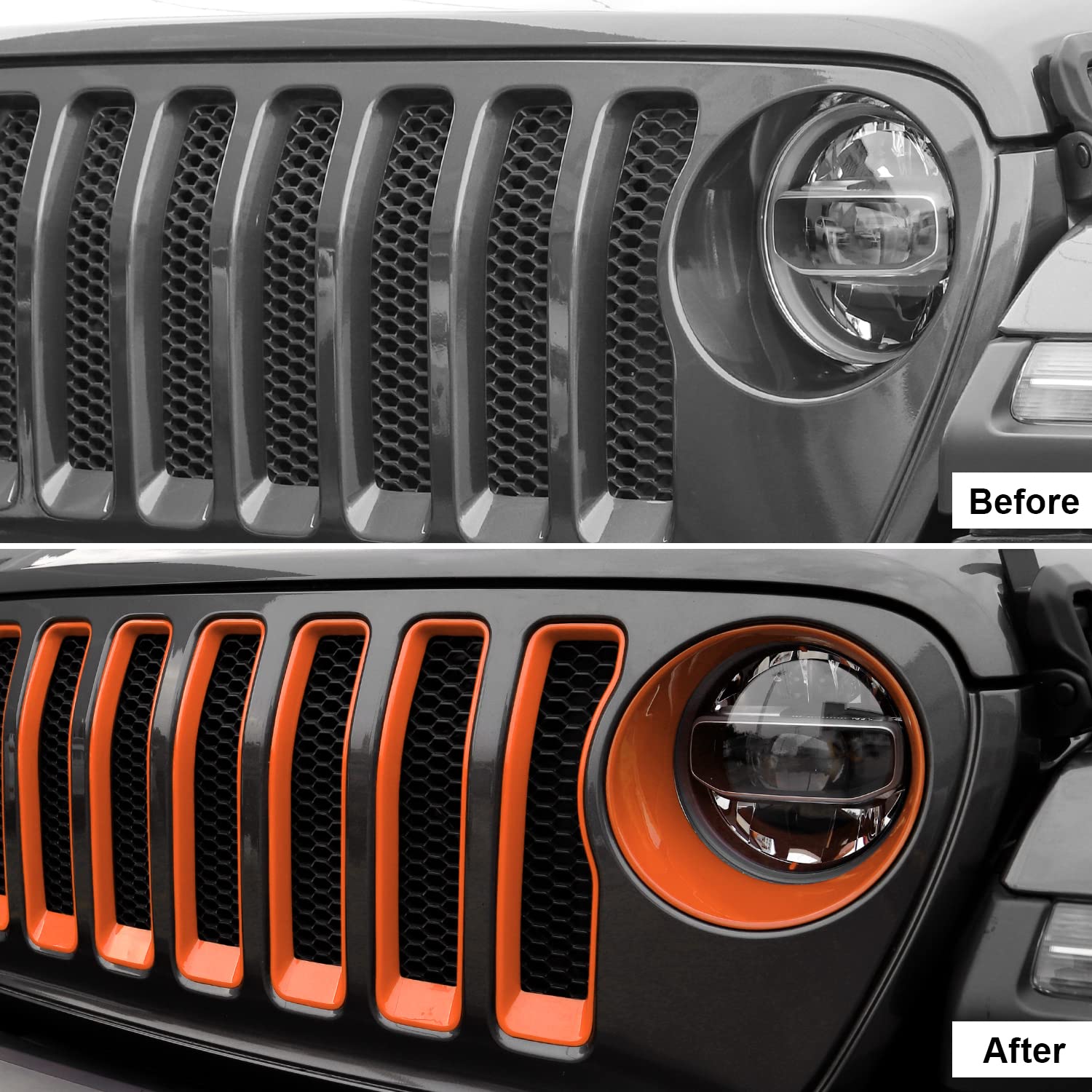 CheroCar Orange Mesh Grille Insert & Headlight Turn Signal Cover Trim - Exterior Accessories for Jeep Wrangler JL (2018-2022) | Off-Road Protection & Style Upgrade