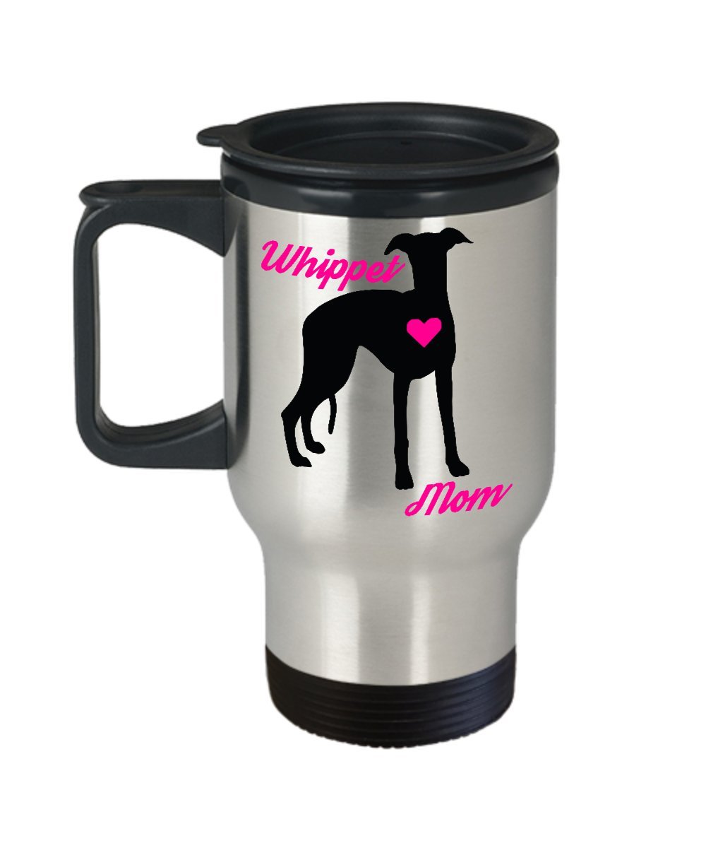 Whippet Mom Travel Mug - Insulated Stainless Steel Coffee Cup with Lid for Hot & Cold Drinks - Perfect for Dog Lovers, Commuting, Hiking & Outdoor Adventures