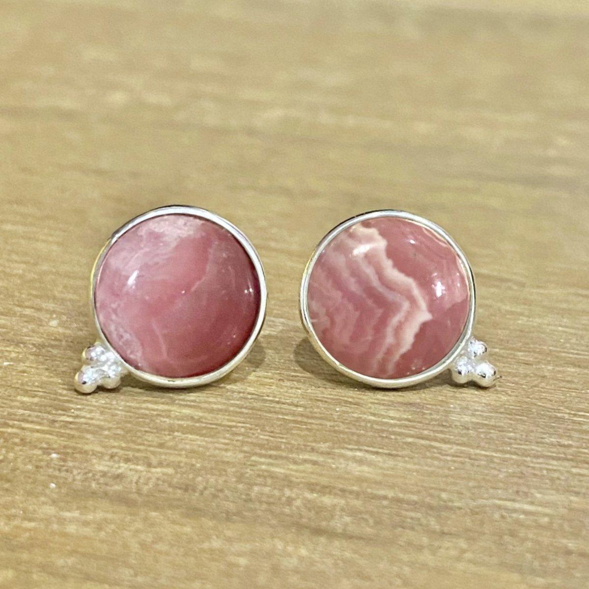 Laihas Free Spirit Rhodochrosite Stud Earrings for Women - Genuine Gemstone Jewelry Gift for Birthday, Anniversary & Everyday Wear
