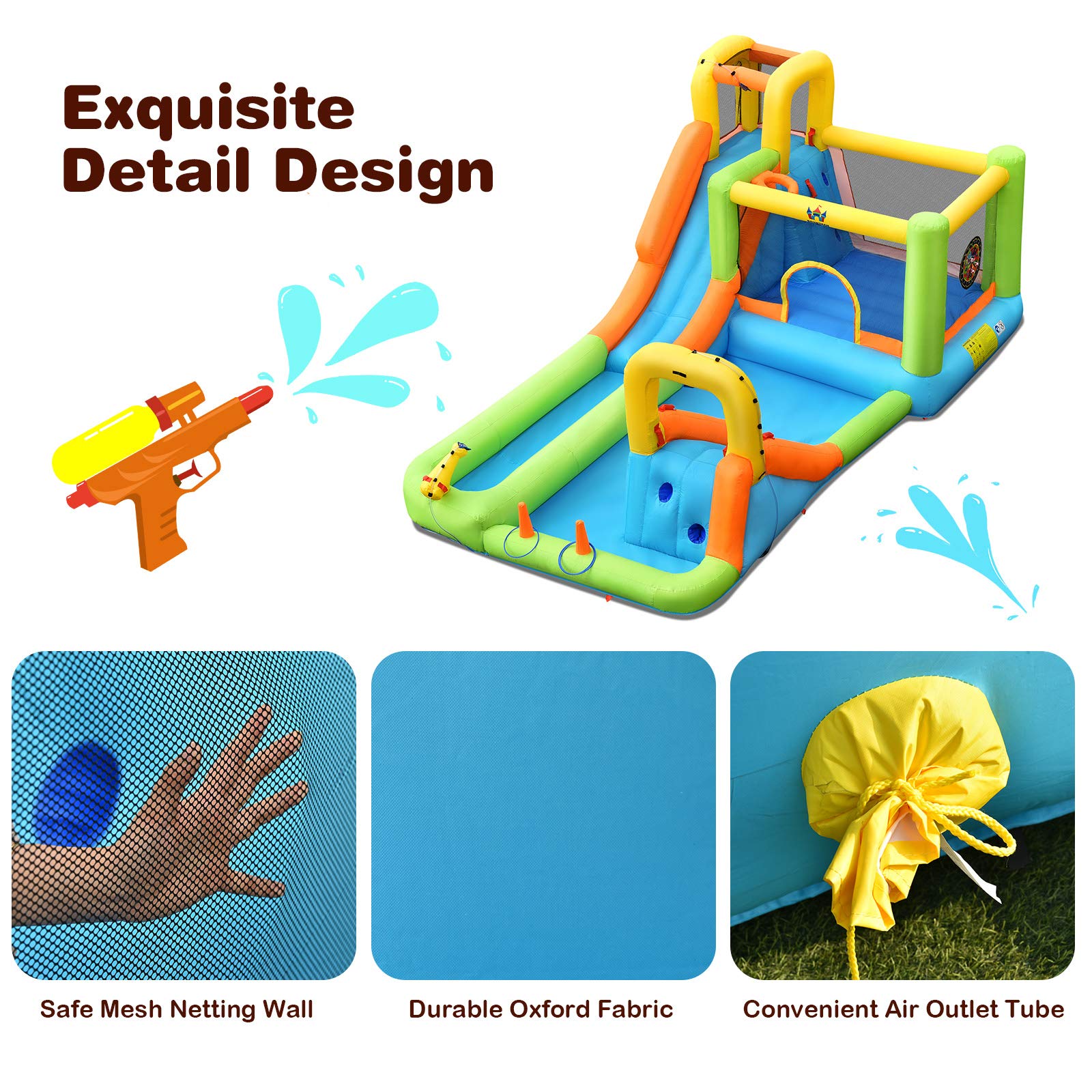 BOUNTECH 8-in-1 Mega Inflatable Water Slide Park with 950W Blower - Giant Bounce House with Long Slide & Splash Pool for Kids & Adults - Perfect for Backyard Parties, Summer Fun & Outdoor Water Activities
