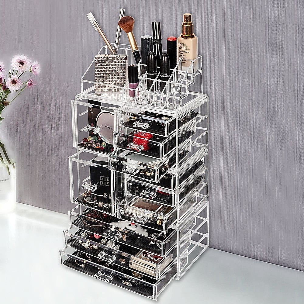 11-Drawer Clear Acrylic Makeup Jewelry Organizer - Luxury Storage Cabinet for Cosmetics, Rings, Necklaces & Small Accessories - Perfect for Vanity, Bathroom & Dressing Table Organization