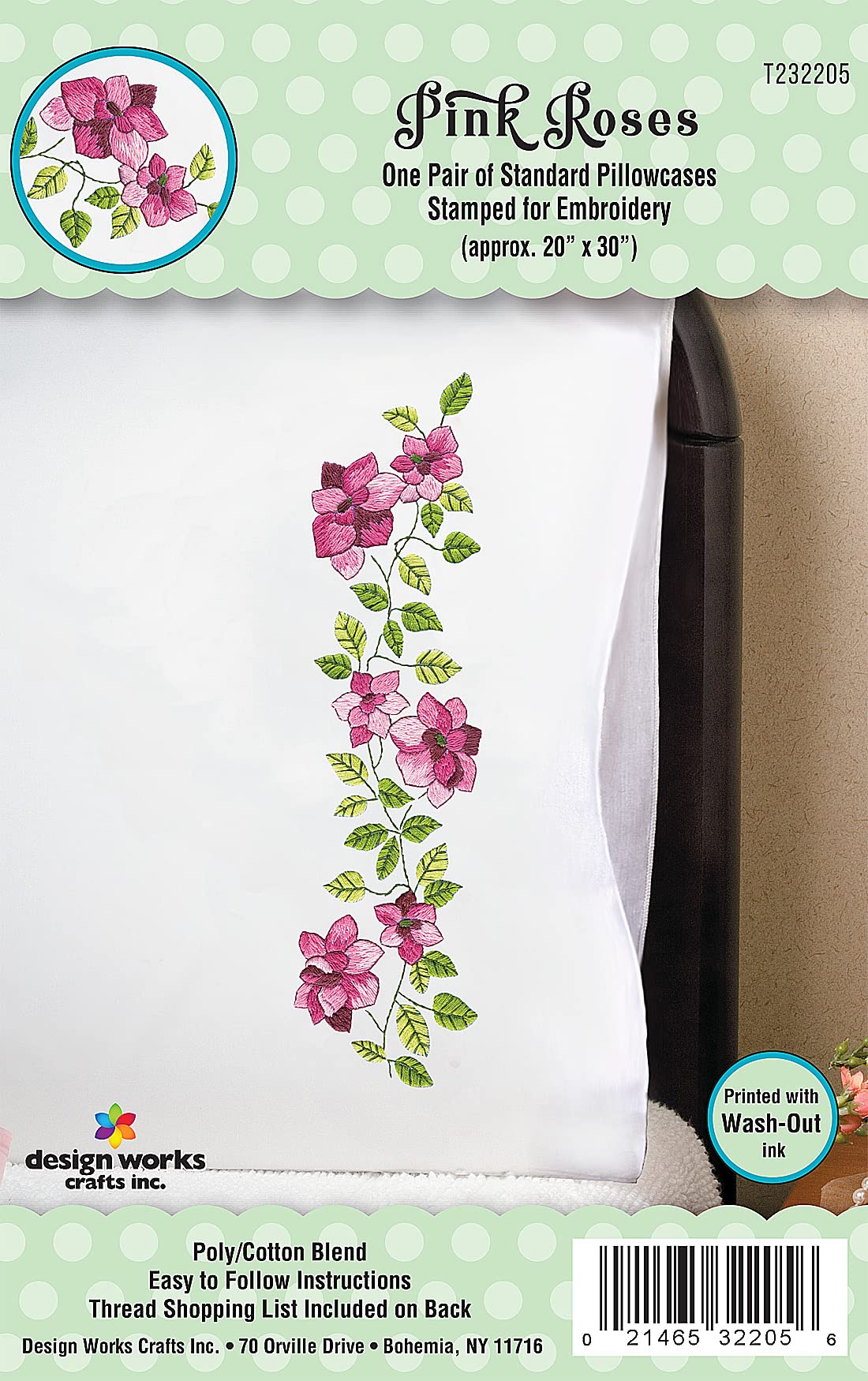 Design Works Crafts Pink Roses Stamped Embroidery Pillowcases - Elegant Home Decor for Bedroom & Living Room