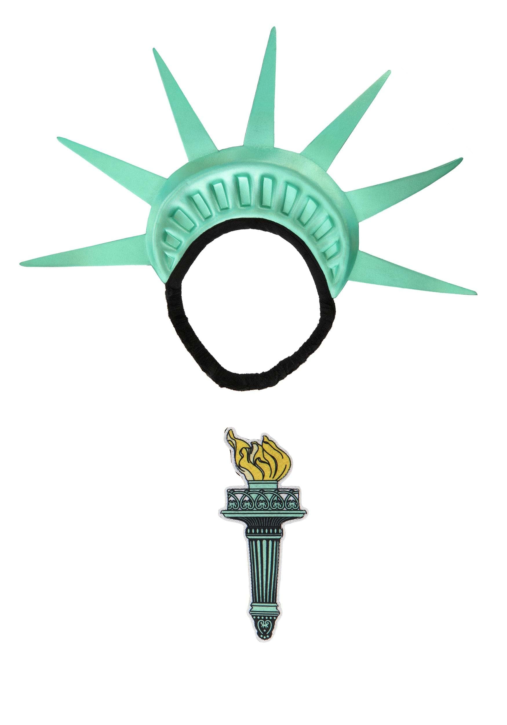 Statue of Liberty Costume Accessory Kit - Polyester Foam Crown with Metallic Green Finish & Felt Torch for Halloween, Cosplay, and Patriotic Events