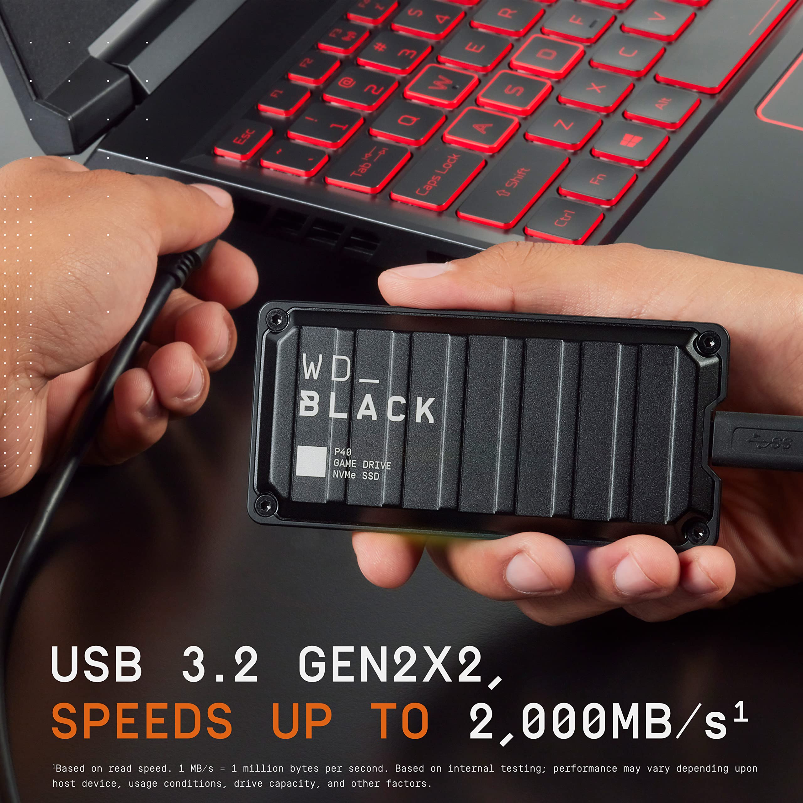 Western Digital 2TB P40 Portable External SSD - High-Speed 2000MB/s Gaming SSD with RGB Lighting for PS5, Xbox Series X, PC & Mac - Perfect for Gaming, Video Editing & Large File Storage - WDBAWY0020BBK-WESN