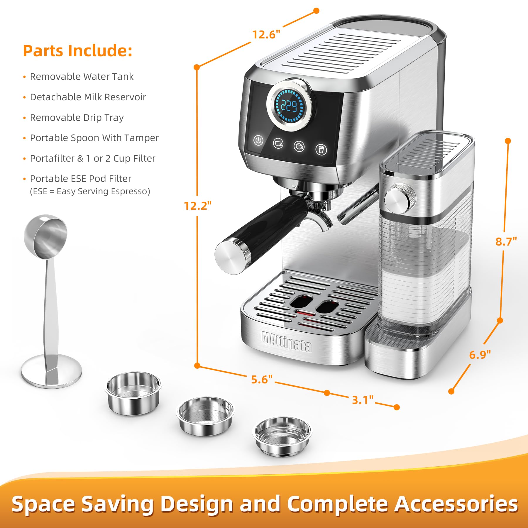 Premium 20 Bar Espresso Machine with Automatic Milk Frother - Touchscreen Coffee Maker for Latte & Cappuccino - Stainless Steel Home Barista System - Perfect for Gifts, Small Kitchens & Coffee Enthusiasts