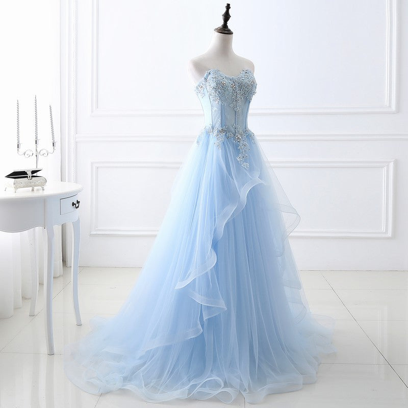 Baby Blue Strapless A-Line Tulle Prom Dress for Formal Parties & Special Occasions | Elegant Evening Gown for Homecoming, Quinceañera & Wedding Guest