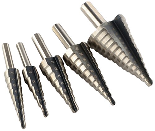 ATE Pro. USA 90061 5-Piece Step Drill Bit Set with Metal Case - 6/8/10mm Shank (4-35mm) | High-Speed Steel Multi-Size Hole Cutter for Metal, Wood & Plastic | Perfect for DIY, Construction & Automotive Projects