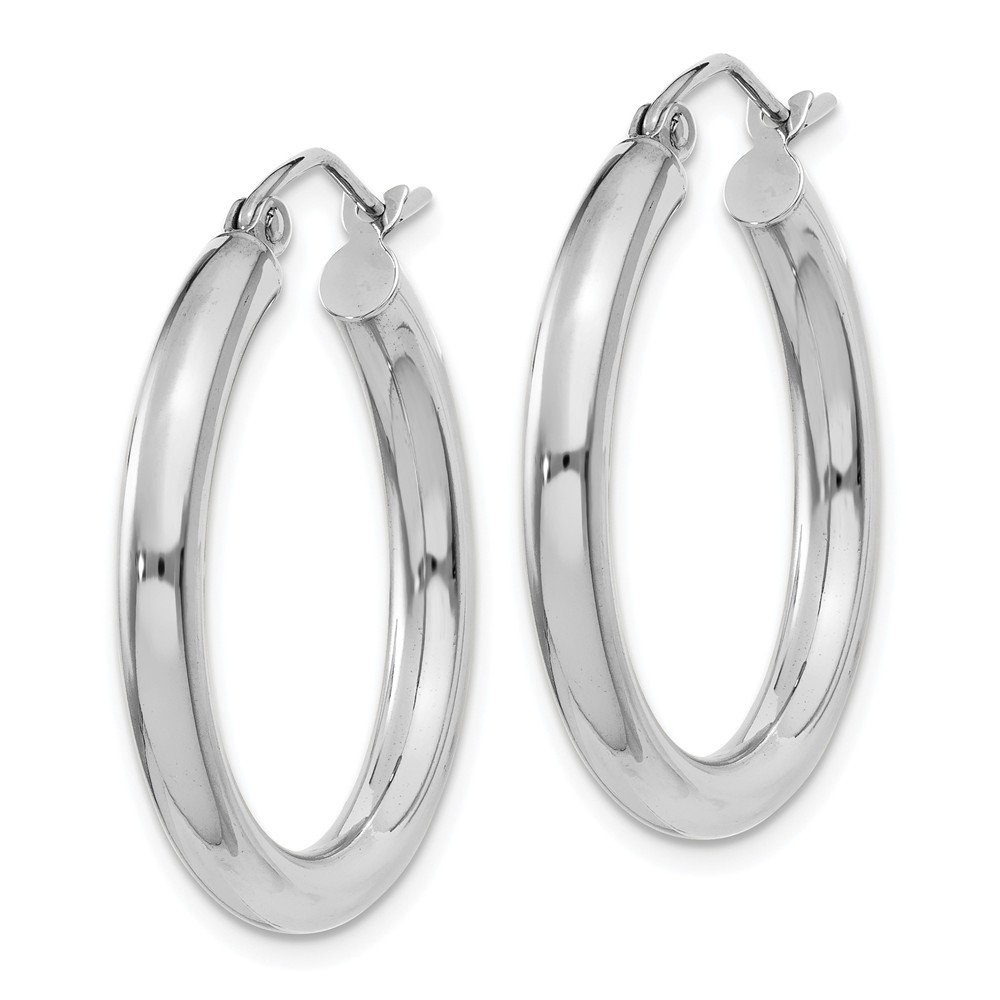 10K White Gold Polished 3mm Tube Hoop Earrings for Women - Classic Minimalist Stud Earrings for Everyday Wear, Gift Giving & Special Occasions