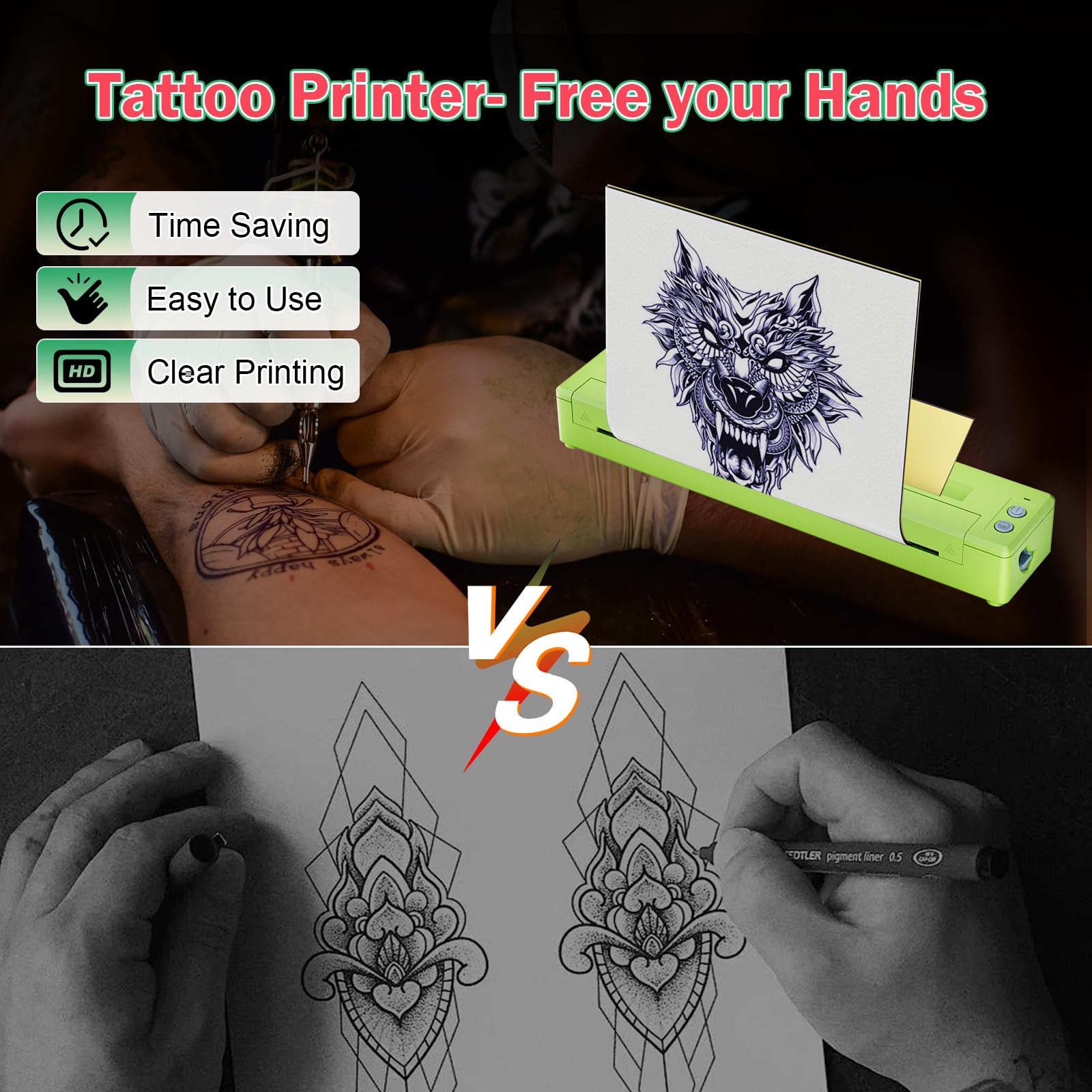 Upgraded P19 Wireless Tattoo Stencil Printer - Bluetooth Thermal Tattoo Machine Kit with Transfer Paper, Compatible with Tablet, Smartphone & PC - Perfect for Professional Tattoo Artists & Home Studios