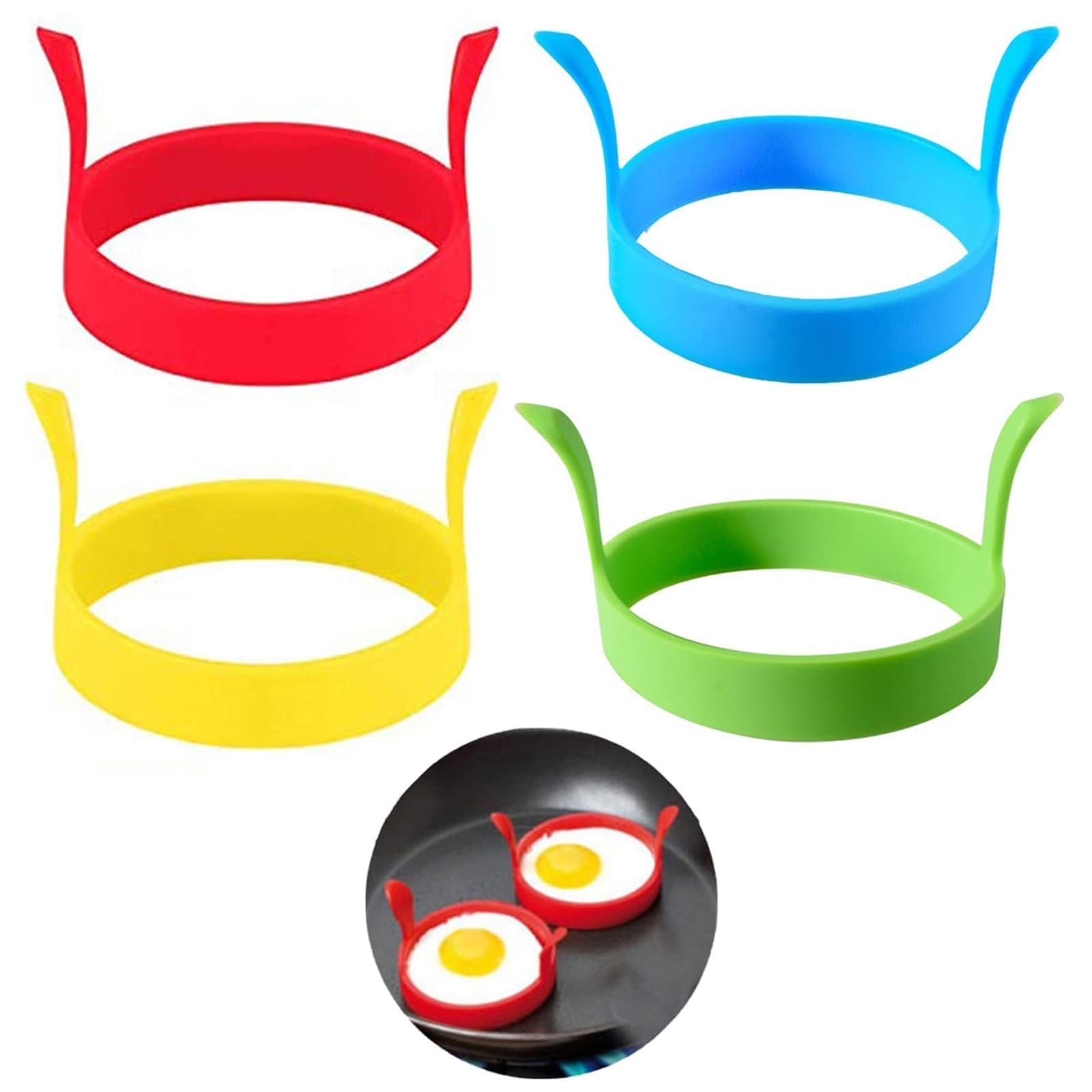 4 Pack Non-Stick Silicone Egg Rings - 3.15 Inch Round Fried Egg Molds for Perfect Sunny Side Up Eggs | Heat-Resistant Pancake & Egg Cooking Rings | Ideal for Breakfast, Brunch, Camping & Kitchen Use