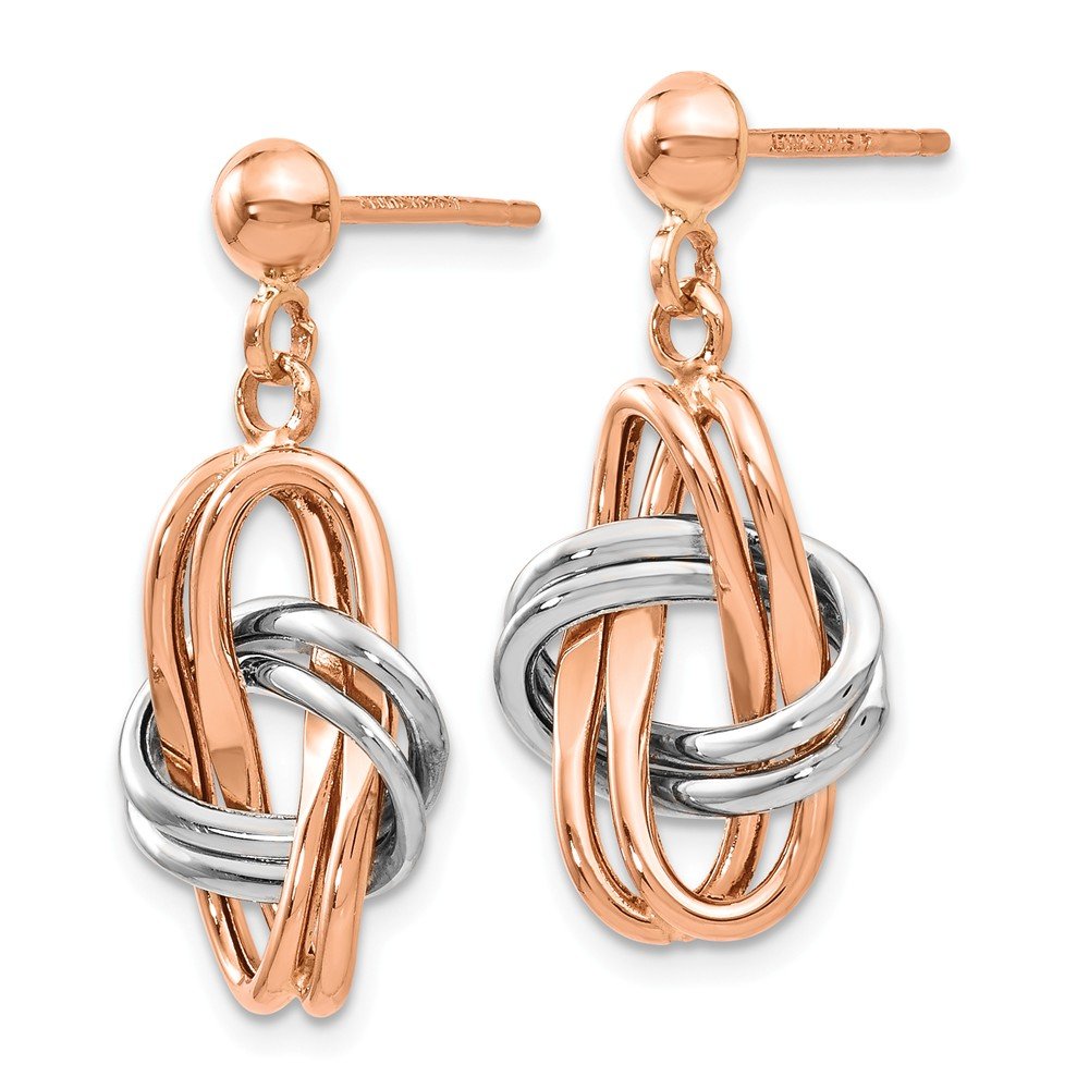 14K White and Rose Gold Rose & White Stud Dangle Earrings - 22mm x 12mm | Elegant Floral Jewelry for Women, Perfect for Weddings, Parties & Everyday Wear