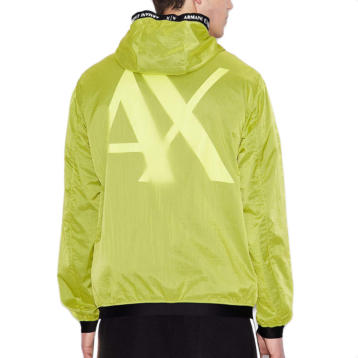 Armani Exchange Men's Tape Hood Zip Up Jacket with Reflective Logo - Stylish Casual Outerwear for Urban Streetwear & Nighttime Visibility