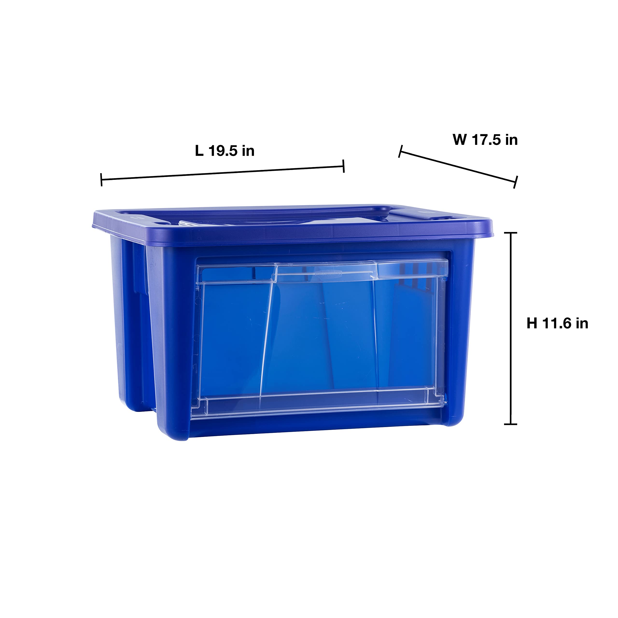 Rubbermaid 4-Pack Small All-Access Storage Totes with Lids - Stackable Clear Drop-Door Bins with Handles for Closet, Pantry & Home Organization - Blazer Blue Plastic Containers for Toys, Clothes & Household Items