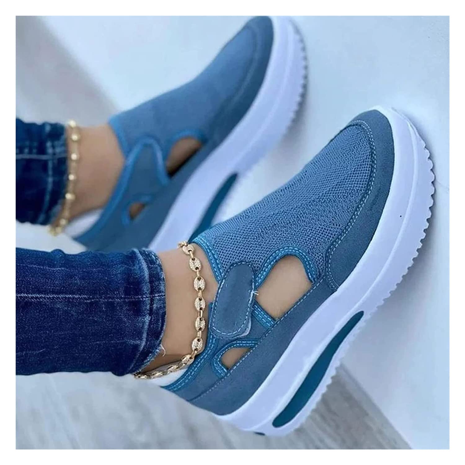 ZYHZJC Women's Fashion Sandals 2023 | Breathable Sport Sneakers for Women | Casual Summer Flat Shoes with Velcro & Woven Mesh Design | Perfect for Walking, Travel, and Outdoor Activities