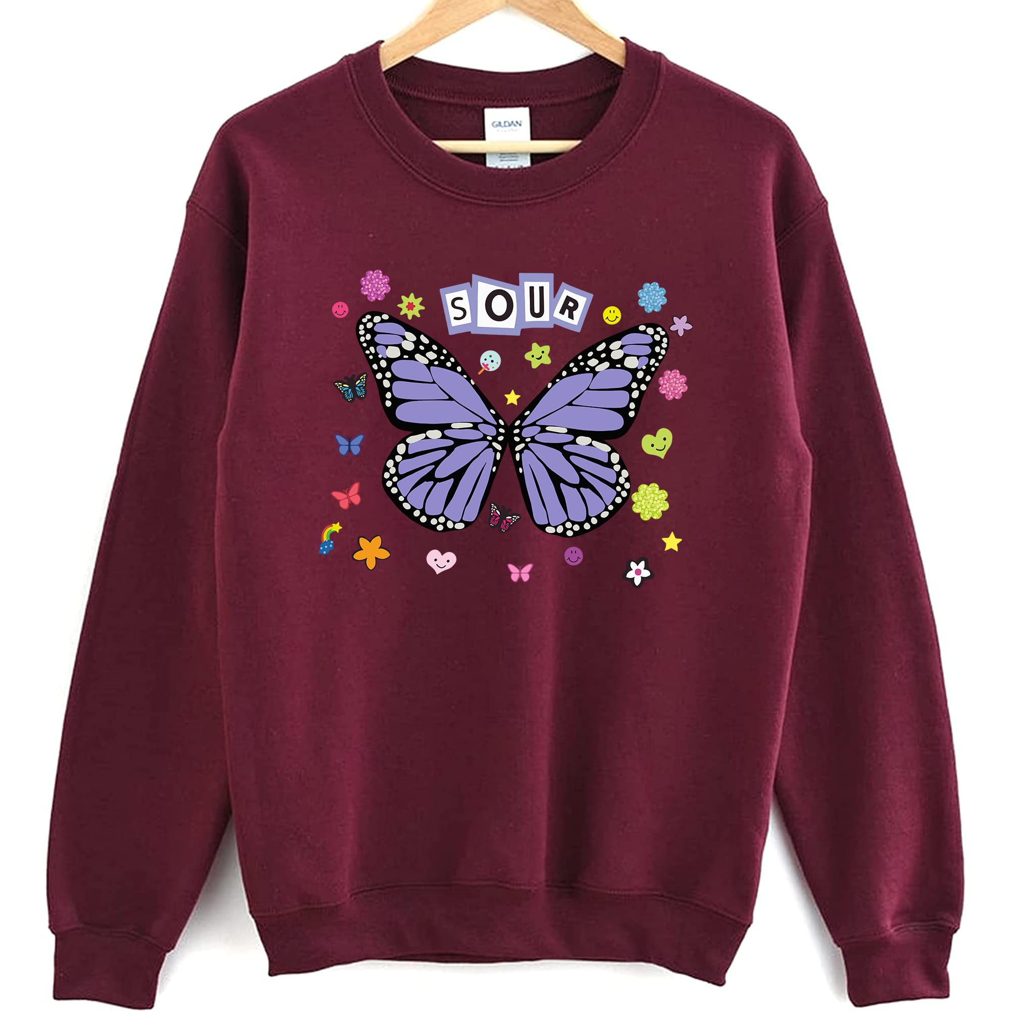 SO.UR Purple Butterfly Crewneck Sweatshirt | Olivia Rodrigo Merch | Sour Album Inspired Sweater | Soft Unisex Pullover for Fans & Concert Goers | Perfect Gift for Music Lovers & Streetwear Fashion