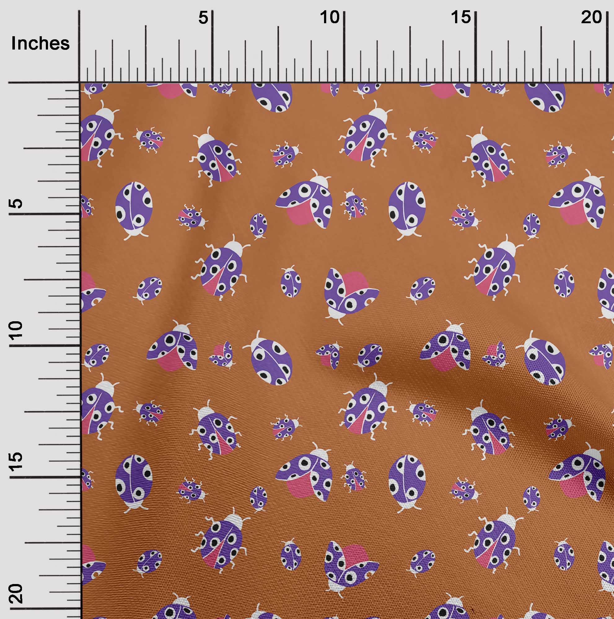 oneOone Rayon Orange Fabric - 56 Inch Wide Printed Ladybird Sewing Material by The Yard for DIY Clothing, Dresses & Home Decor Projects | Soft, Lightweight & Easy to Sew