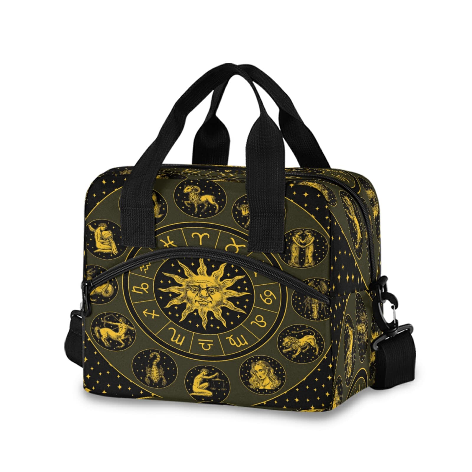 Sun Moon Constellation Insulated Lunch Bag - Large Reusable Thermal Cooler Tote with Shoulder Strap for Women & Men | Perfect for Office, School, Picnic & Meal Prep | Celestial Zodiac Design Lunch Box