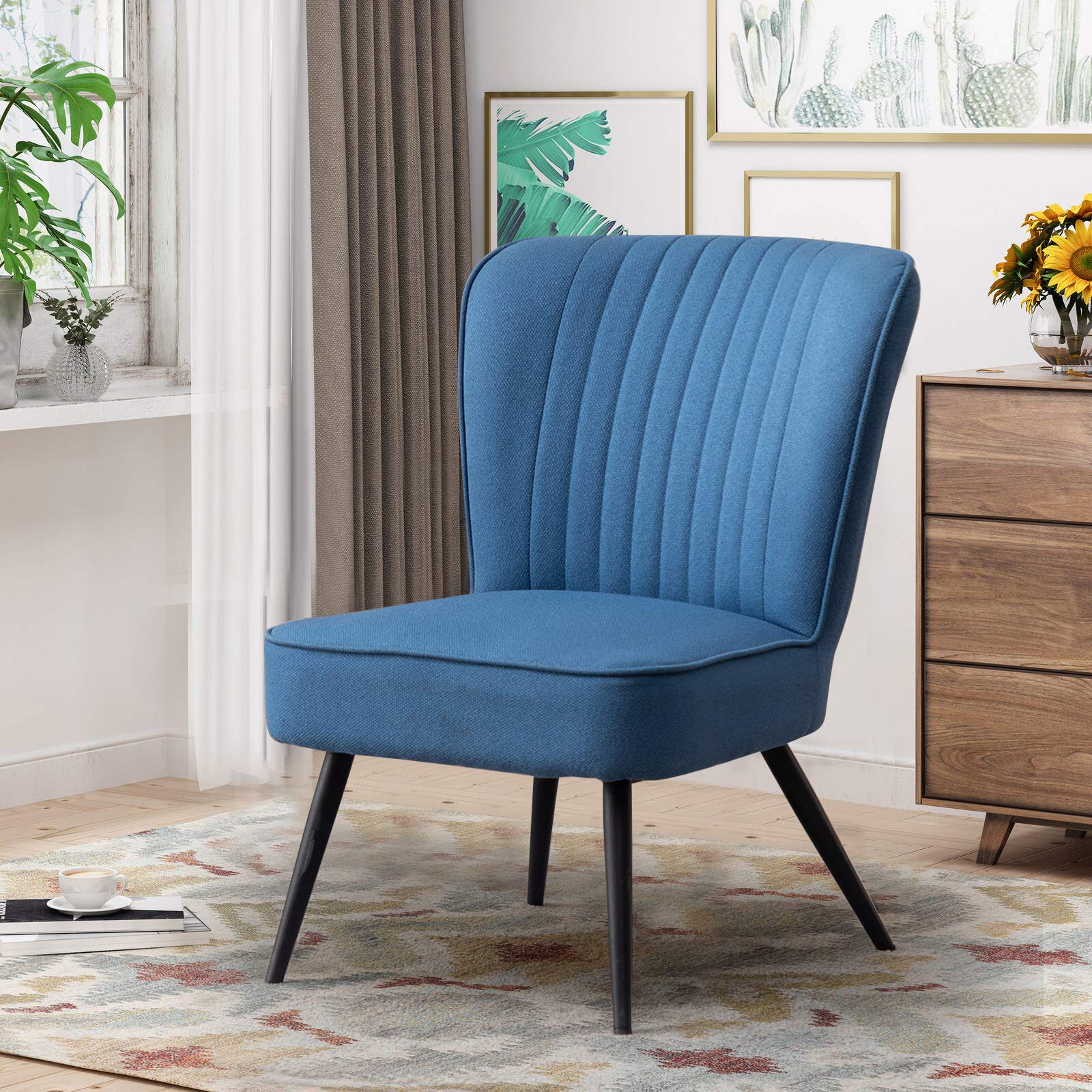 Annjoe Armless Accent Chair - Set of 2 Upholstered Slipper Chairs with Metal Legs for Living Room, Dining Room, Kitchen, Office, Bistro & Cafe - Stylish Blue Home Decor for Small Spaces & Cozy Corners