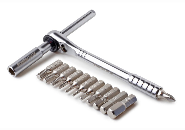 Prestacycle Deluxe 3-Way T-Handle Ratchet Tool Kit - Professional Bike Repair & Maintenance for Cycling Enthusiasts - Perfect for Road Bikes, Mountain Bikes & Home Workshop Use