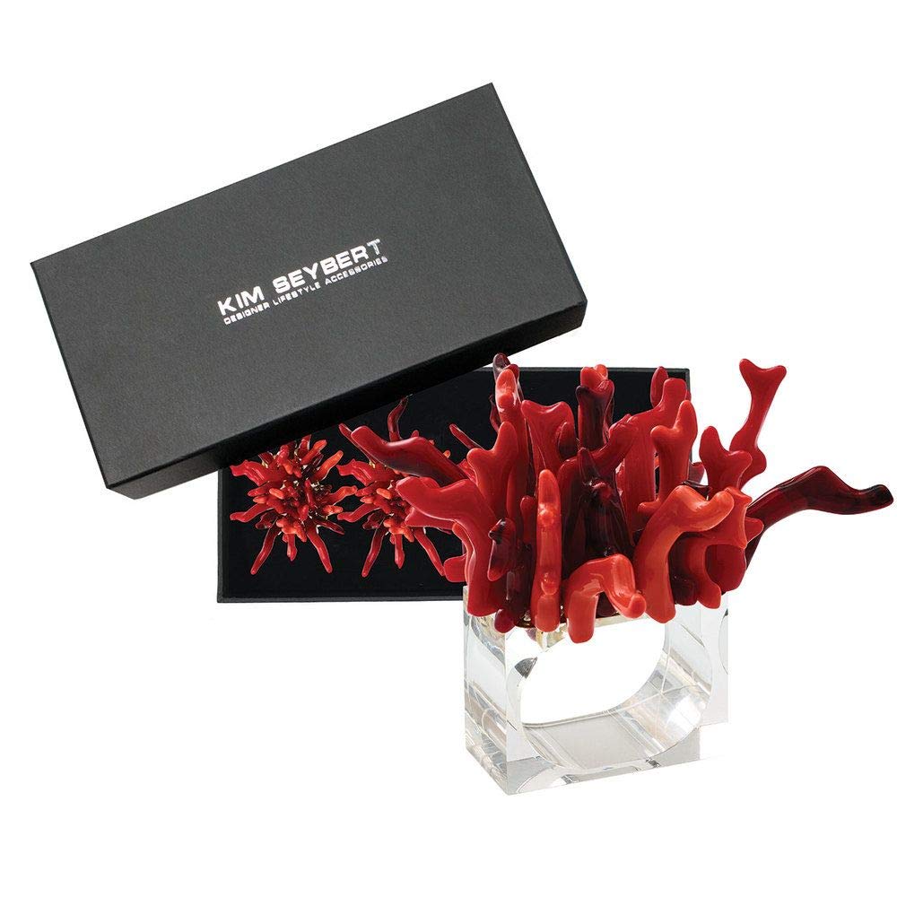 Kim Seybert Amalfi Coral Napkin Rings - Set of 4 Elegant Tableware Accessories for Wedding, Dinner Party & Holiday Decor