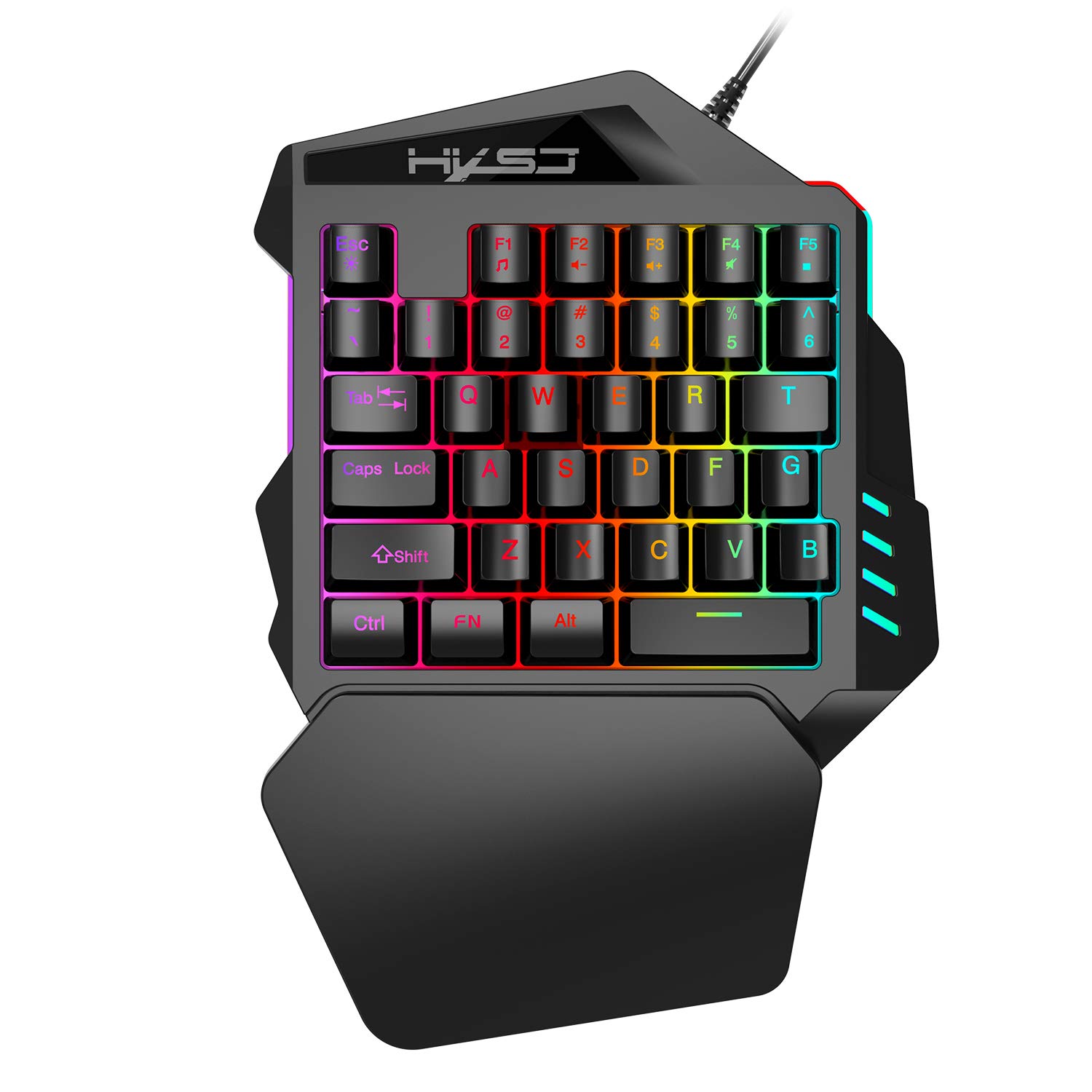 One-Handed RGB Gaming Keyboard - 35 Key Portable Mini Half Keypad with Wrist Rest | Mechanical Feel Ergonomic Game Controller for PC Gamers | Perfect for FPS, MMO & Esports Gaming