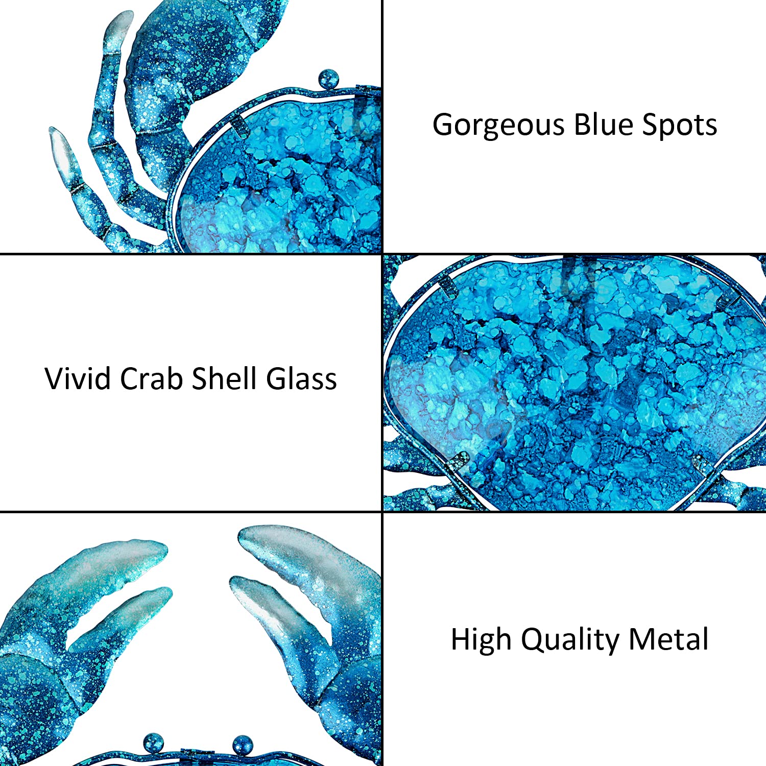 John's Studio Blue Ocean Theme Crab Wall Decor - Metal Hanging Art Glass for Bathroom, Pool, Patio & Home | Coastal Beach Decorations for Outdoor & Indoor Use